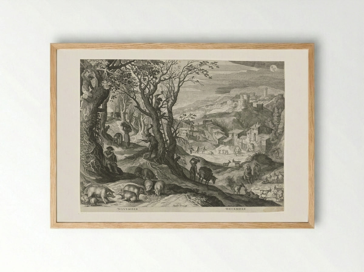 November and December - Aegidius Sadeler (II) - Framed Print Wood