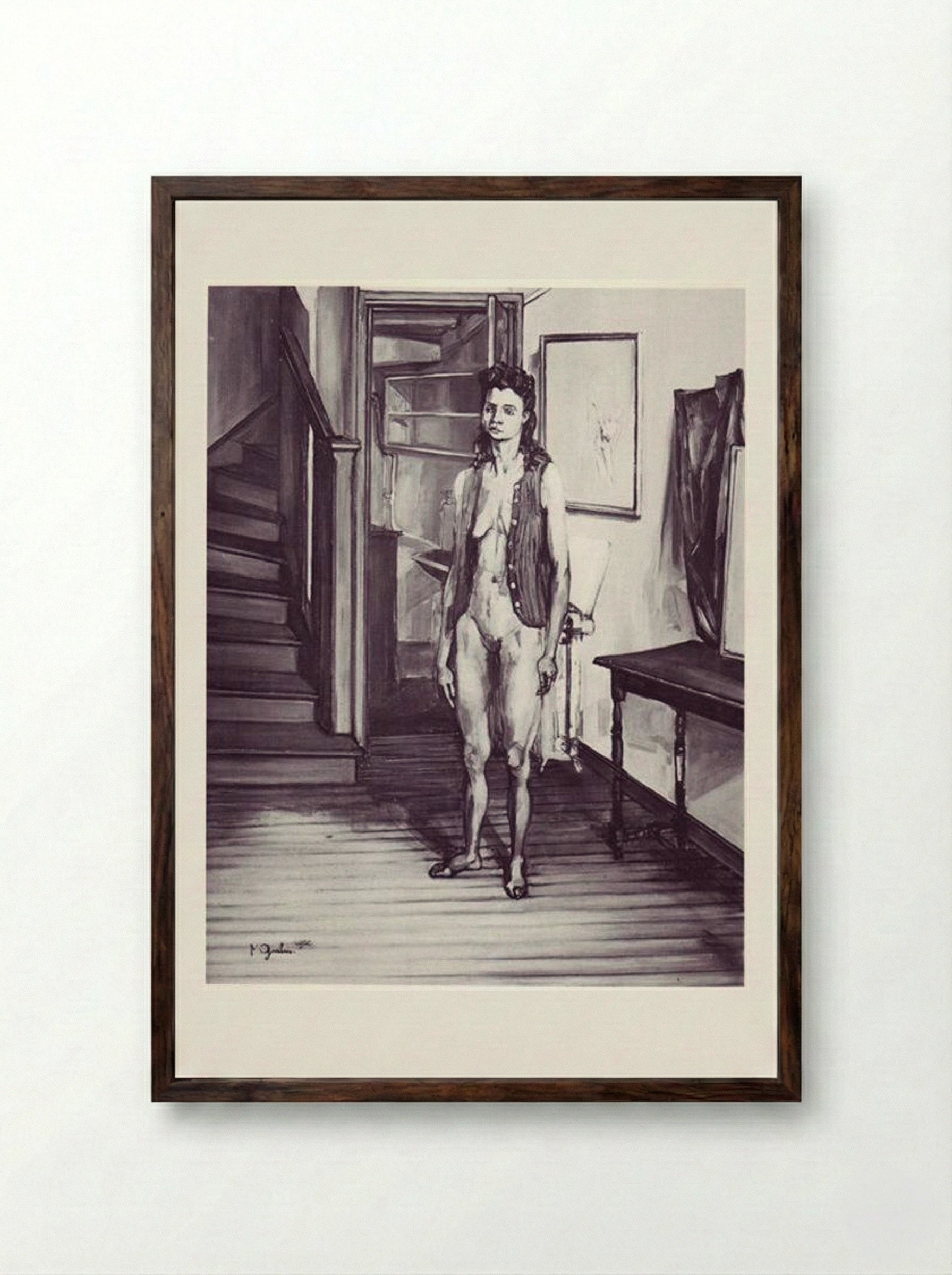 Nu au tricot rouge - Francis Gruber - Framed Print Dark Wood