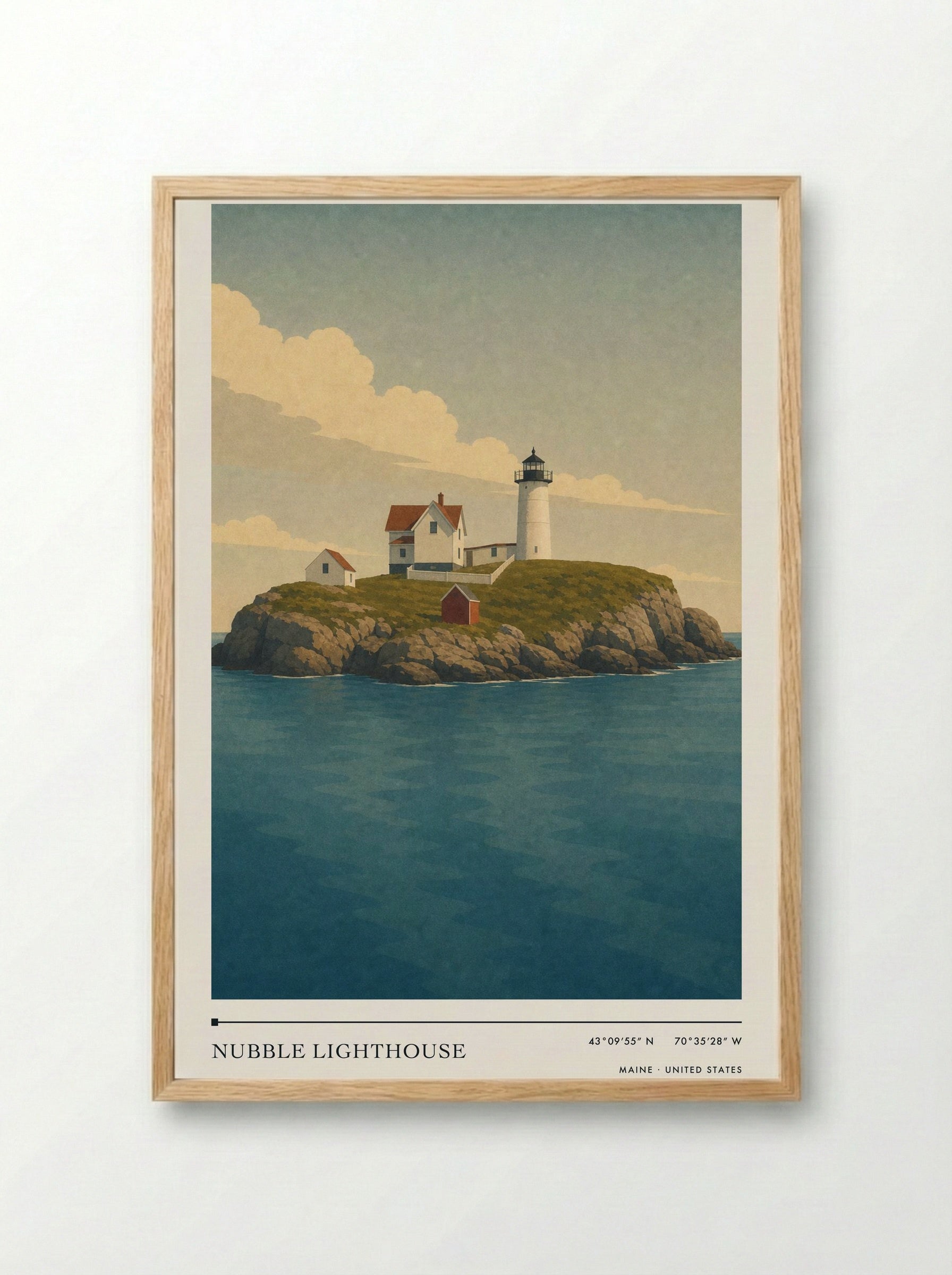 Nubble Lighthouse Travel Poster Artwork - Framed Print Wood