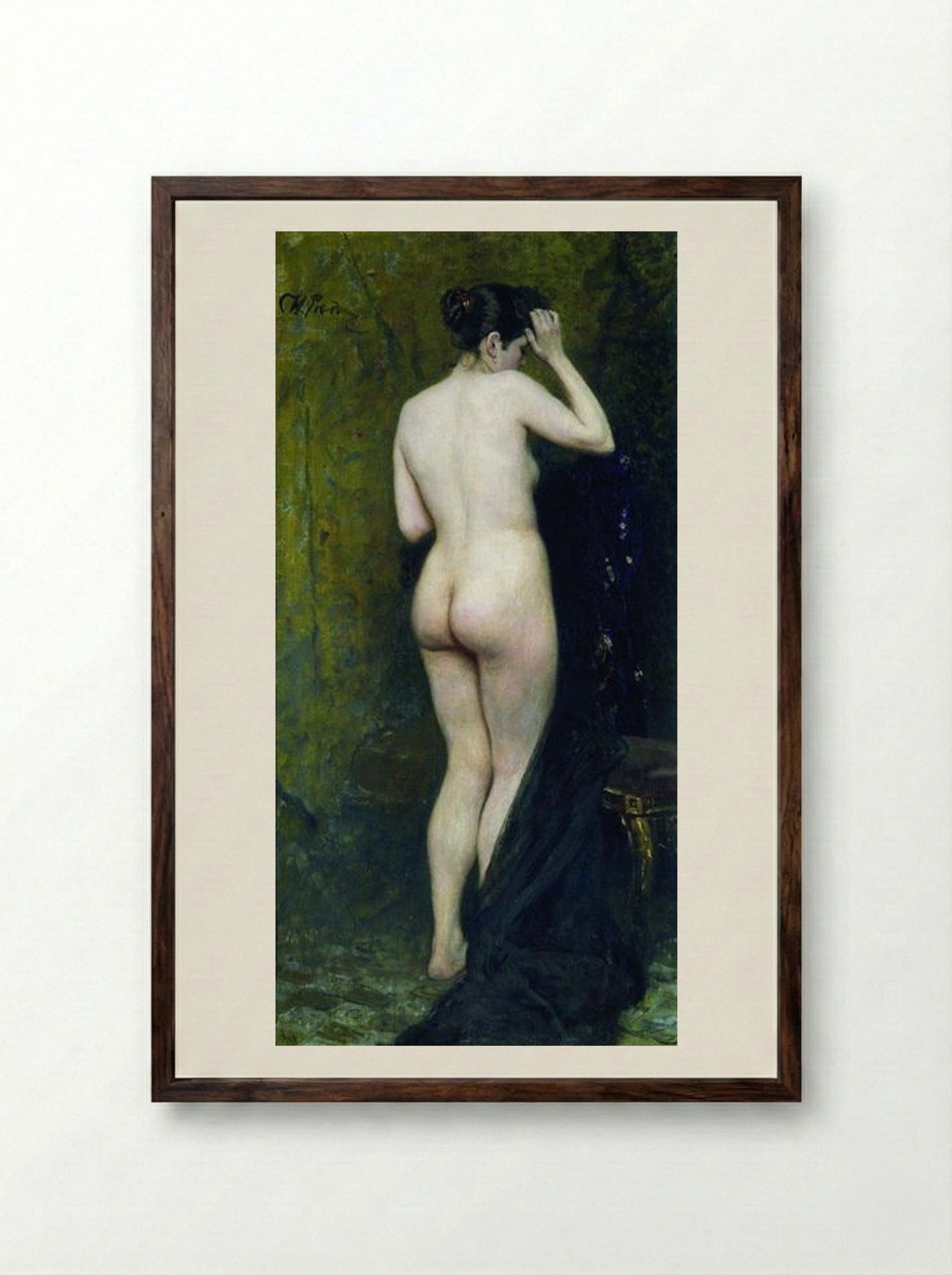 Nude Model (from behind) - Ilya Repin - Framed Print Dark Wood
