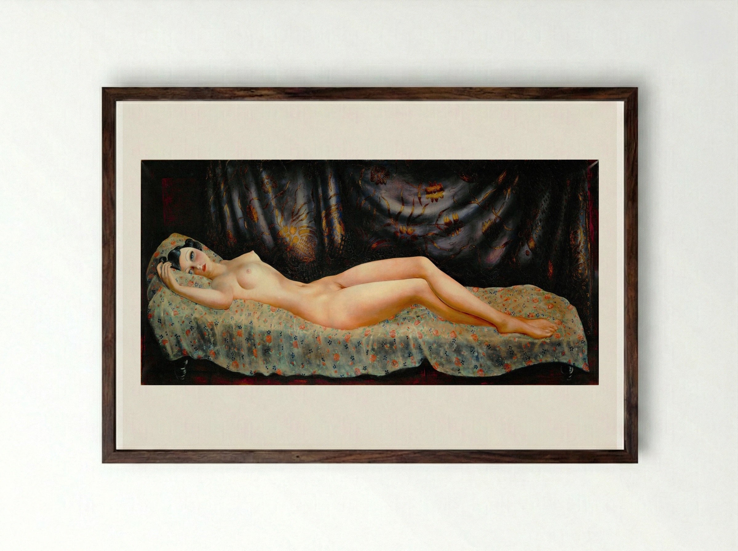 Nude Portrait of Arletty - Moïse Kisling - Framed Print Dark Wood