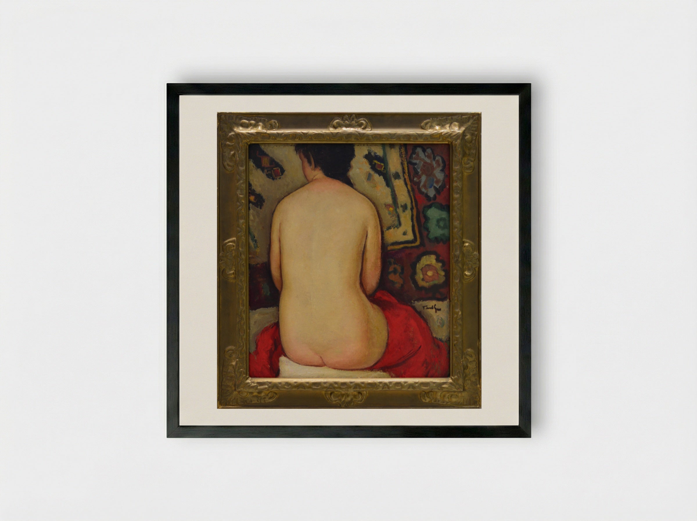Nude (Seated Figure) - Nicolae Tonitza - Framed Print Black