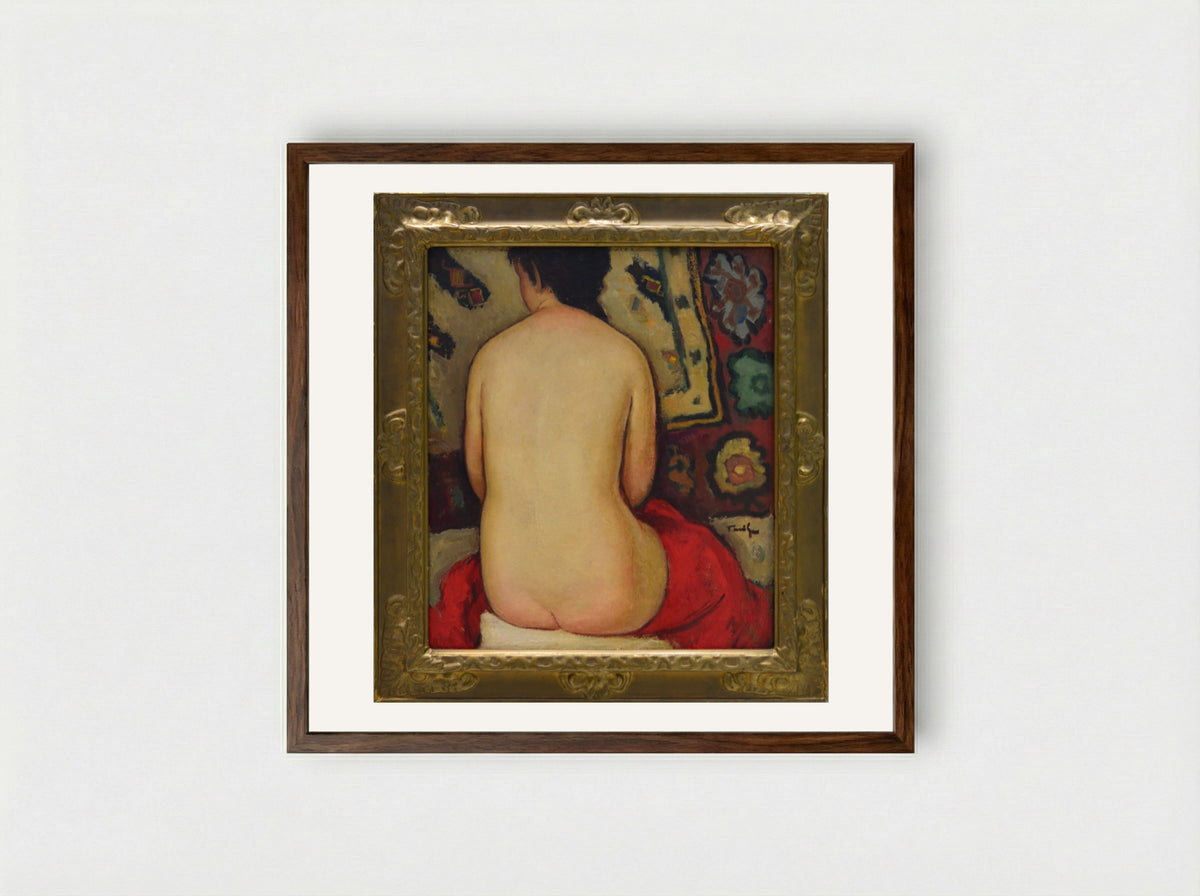 Nude (Seated Figure) - Nicolae Tonitza - Framed Print Dark Wood