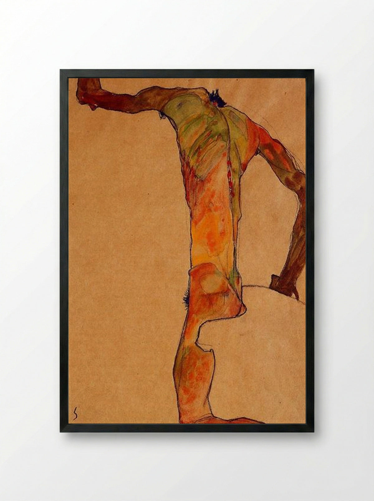 Nude (Self-Portrait) - Egon Schiele - Framed Print Black