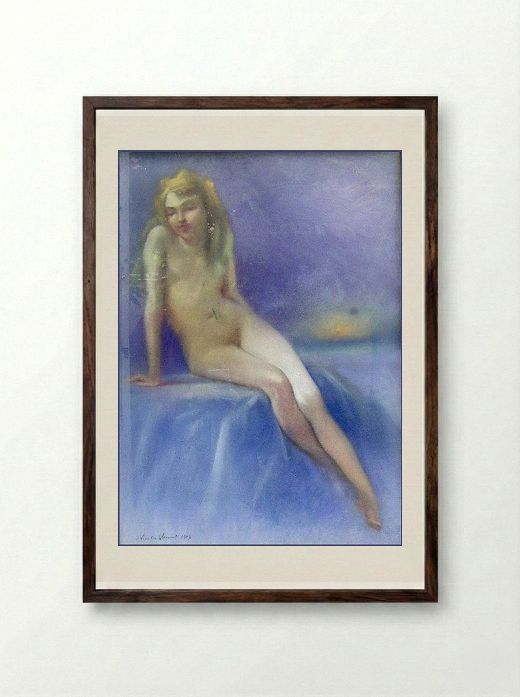 Nude Sitting - Nicolae Vermont - Framed Print Dark Wood