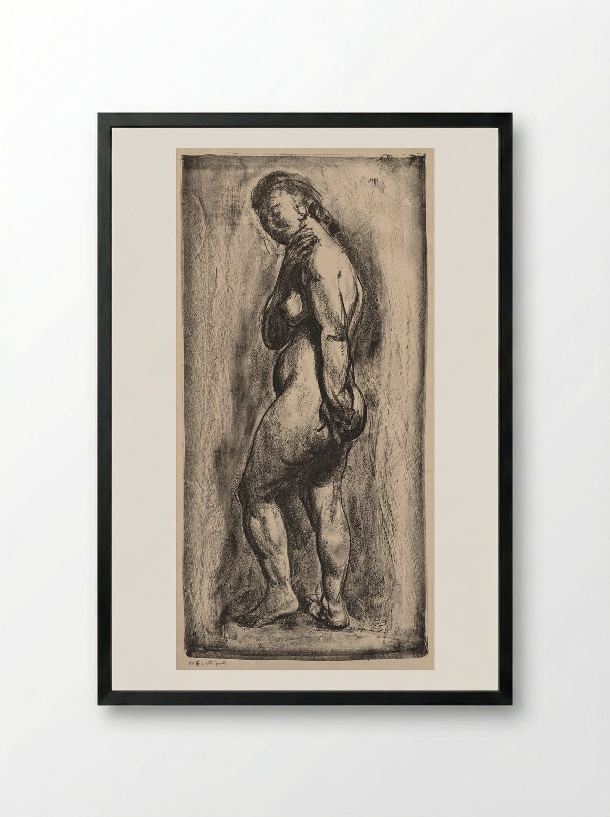 Nude Woman Standing, Side View - George Bellows - Framed Print Black