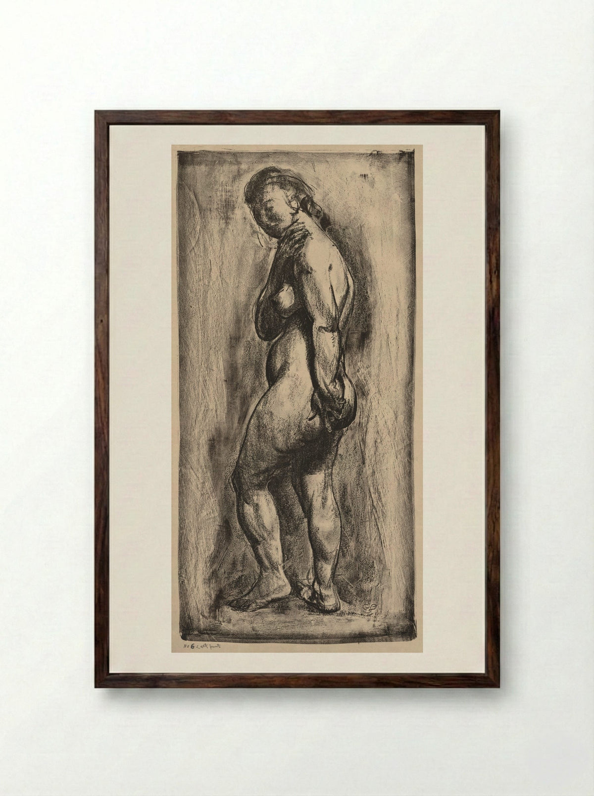Nude Woman Standing, Side View - George Bellows - Framed Print Dark Wood
