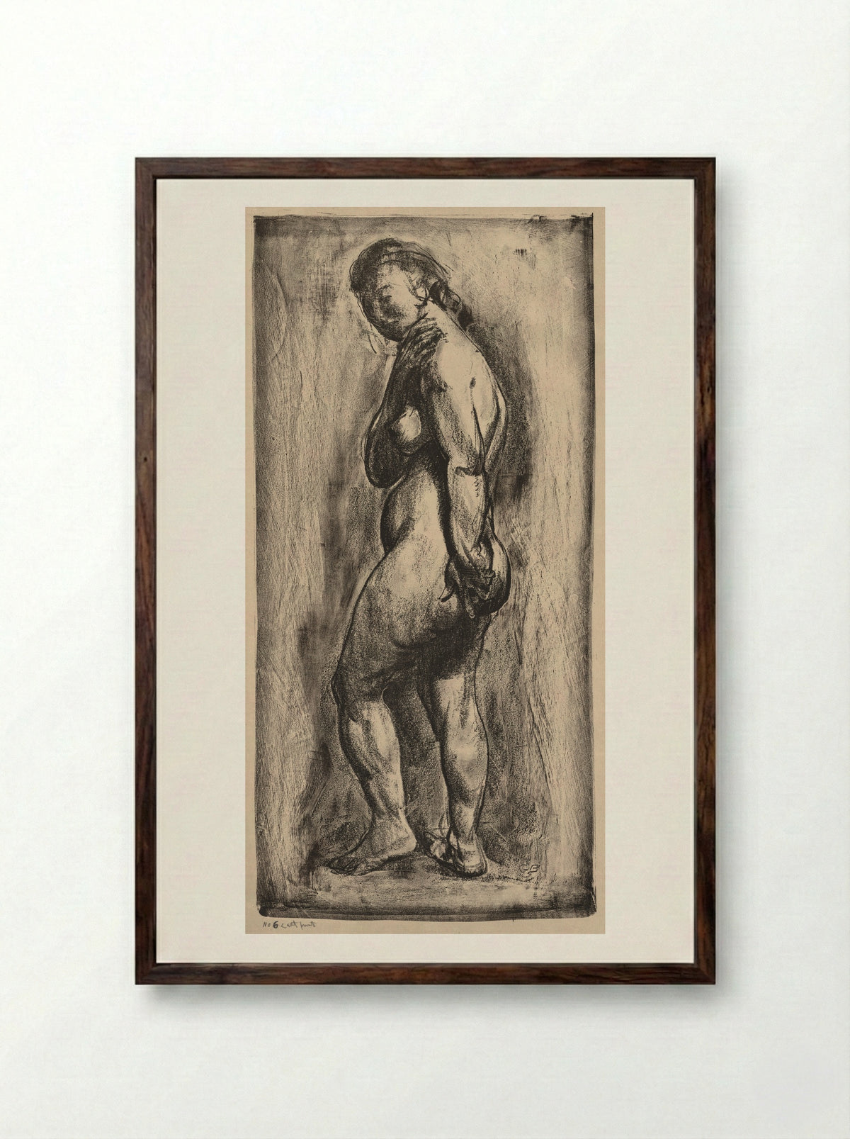 Nude Woman Standing, Side View - George Bellows - Framed Print Dark Wood