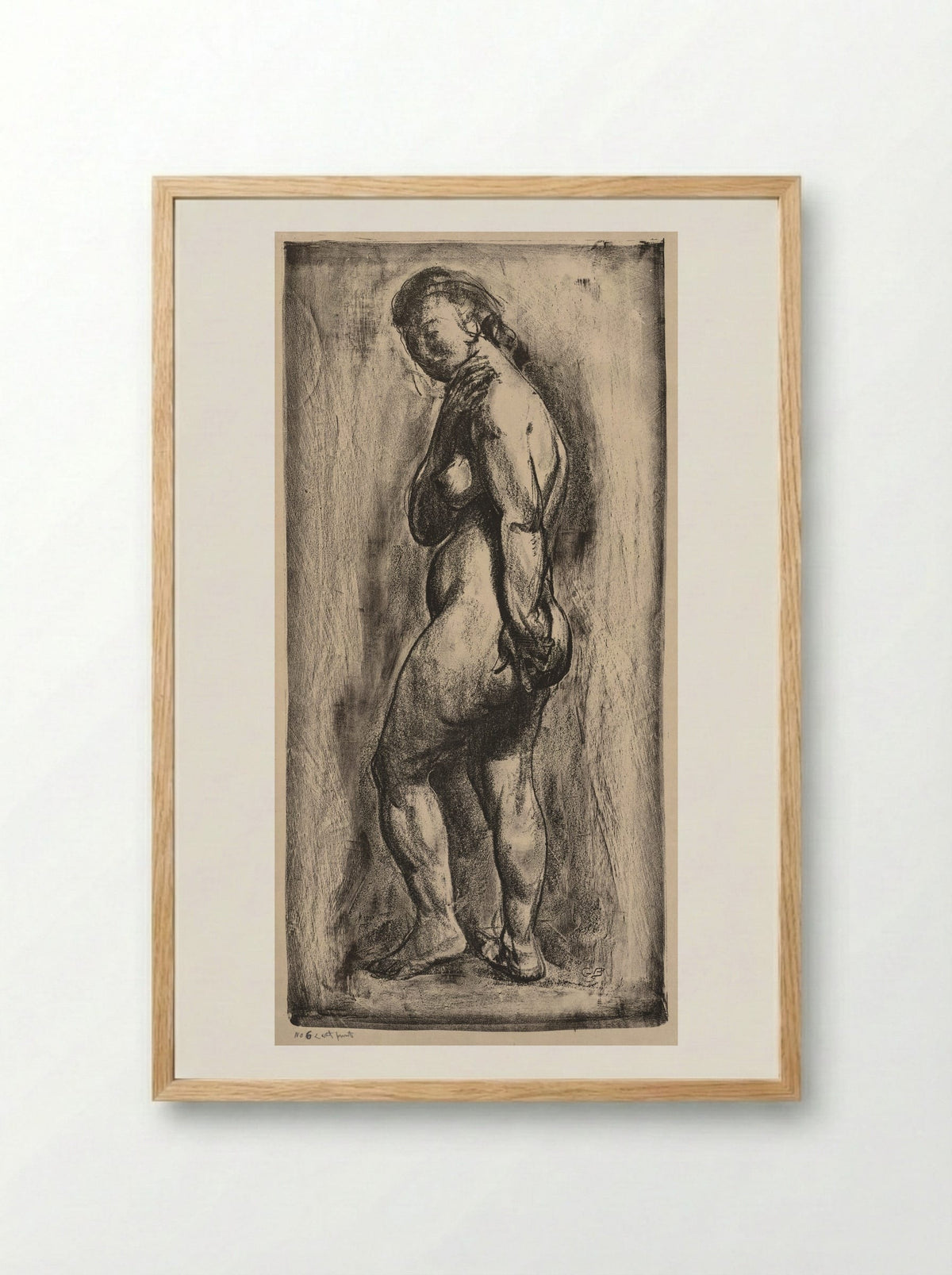 Nude Woman Standing, Side View - George Bellows - Framed Print Wood