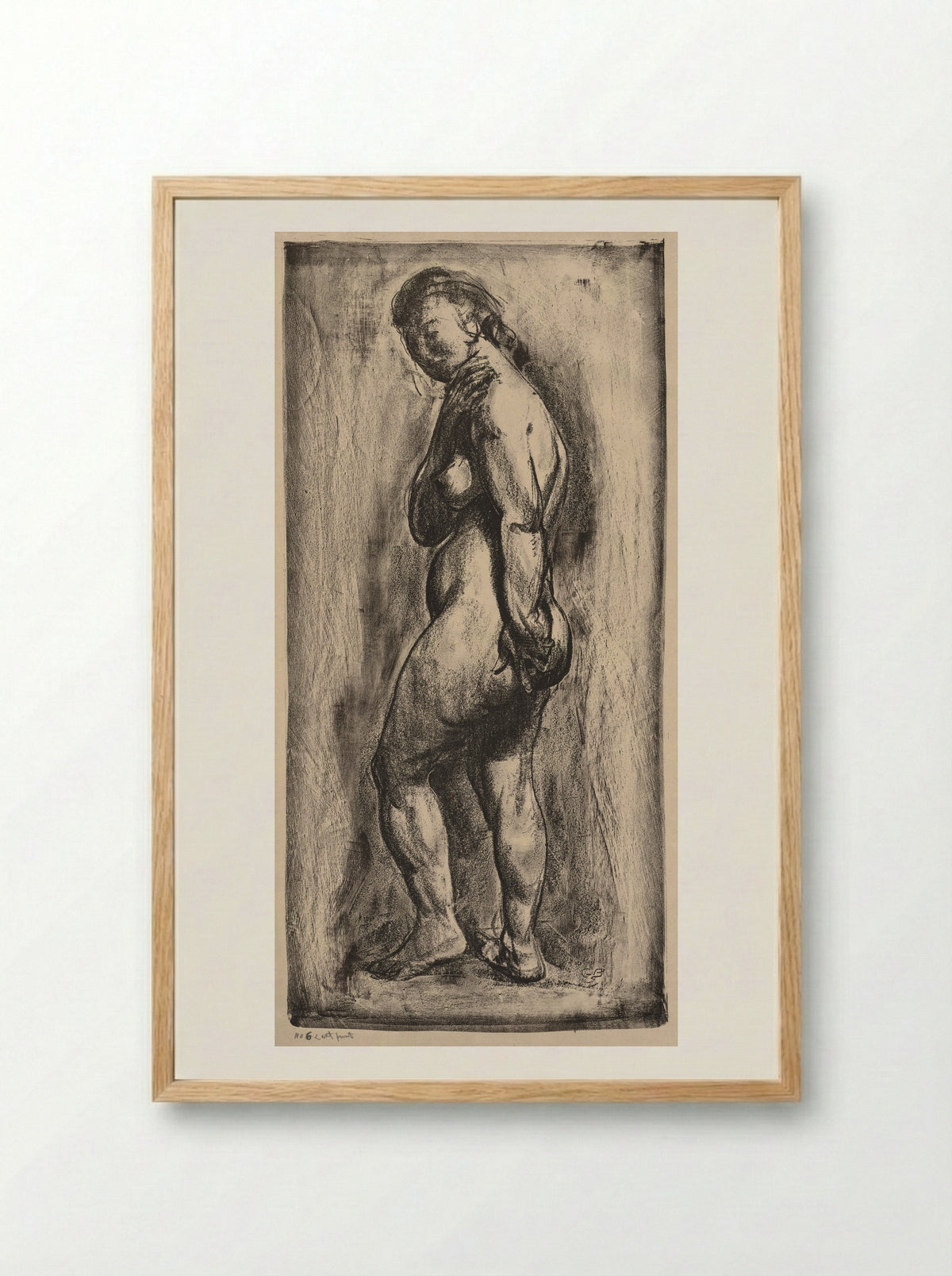 Nude Woman Standing, Side View - George Bellows - Framed Print Wood