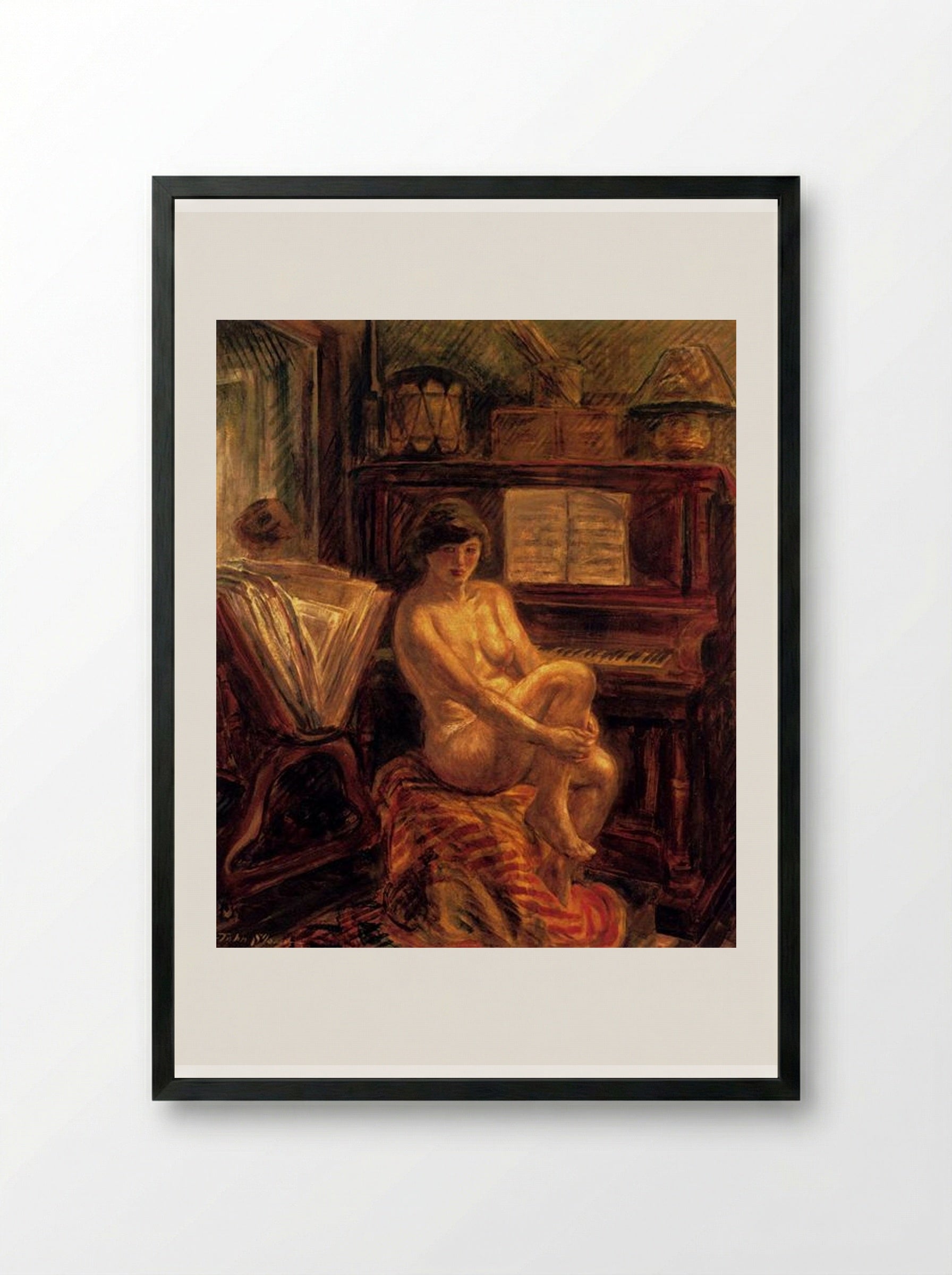 Nude at Piano - John French Sloan - Framed Print Black