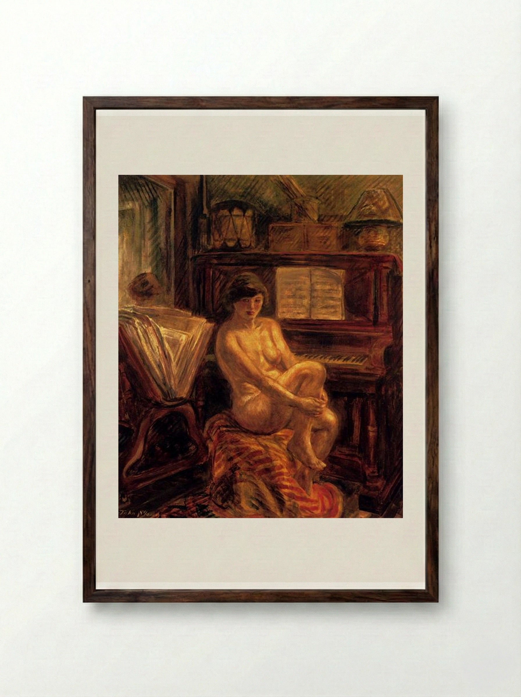 Nude at Piano - John French Sloan - Framed Print Dark Wood