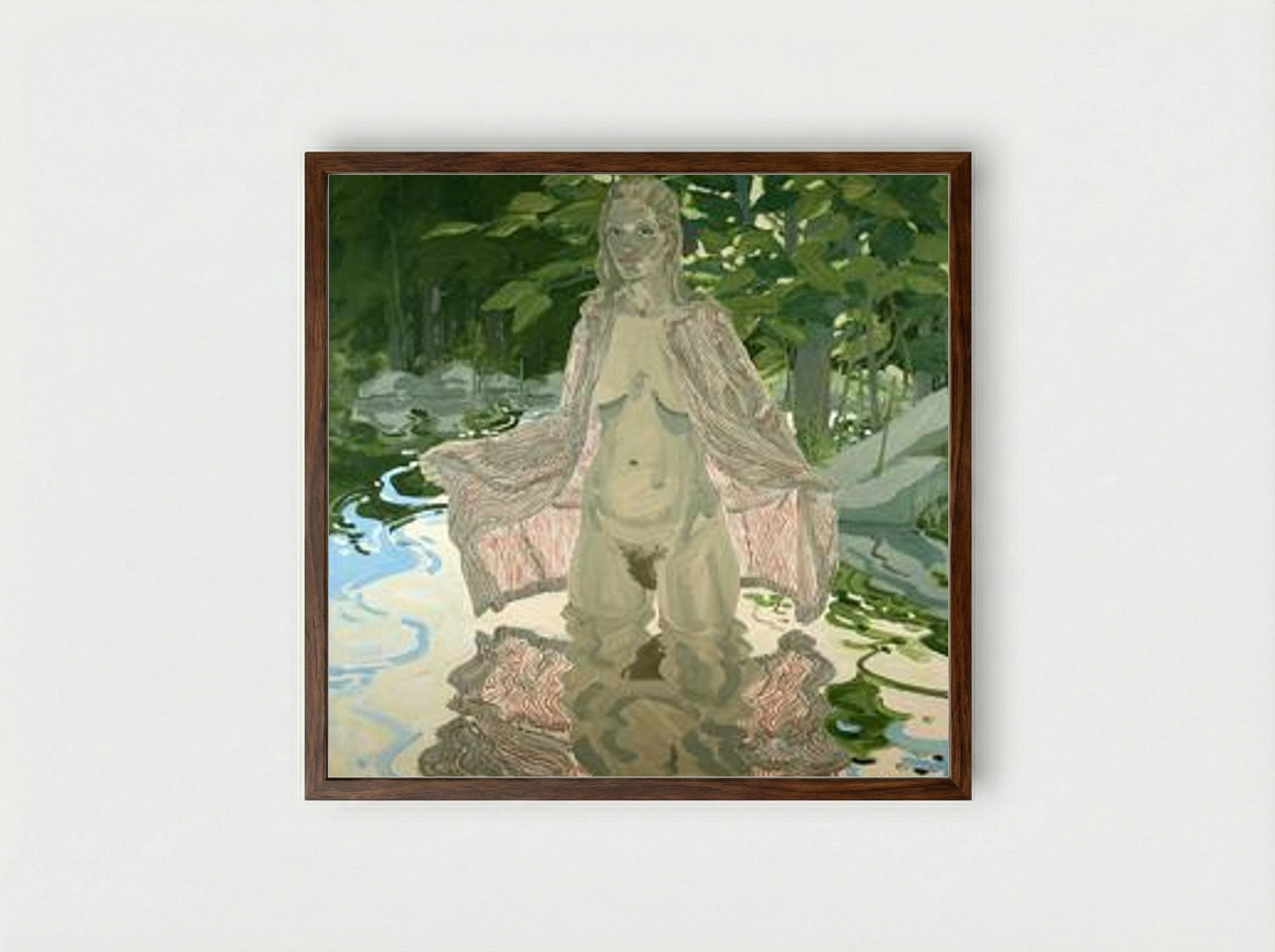 Nude in Striped Robe #2 - Neil Welliver - Framed Print Dark Wood