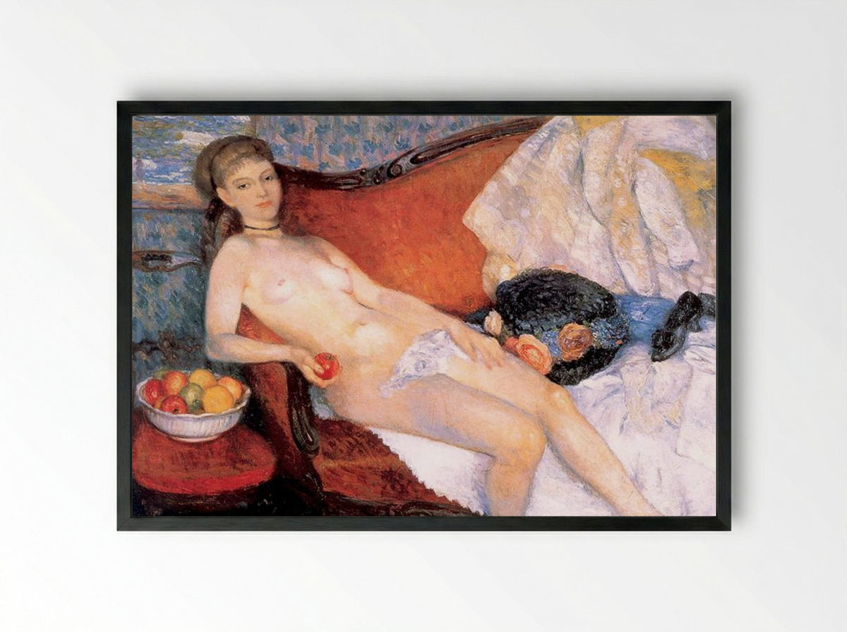 Nude with Apple - William James Glackens - Framed Print Black