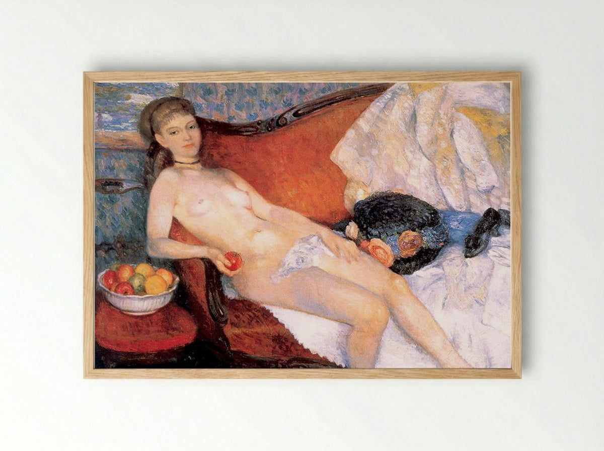 Nude with Apple - William James Glackens - Framed Print Wood