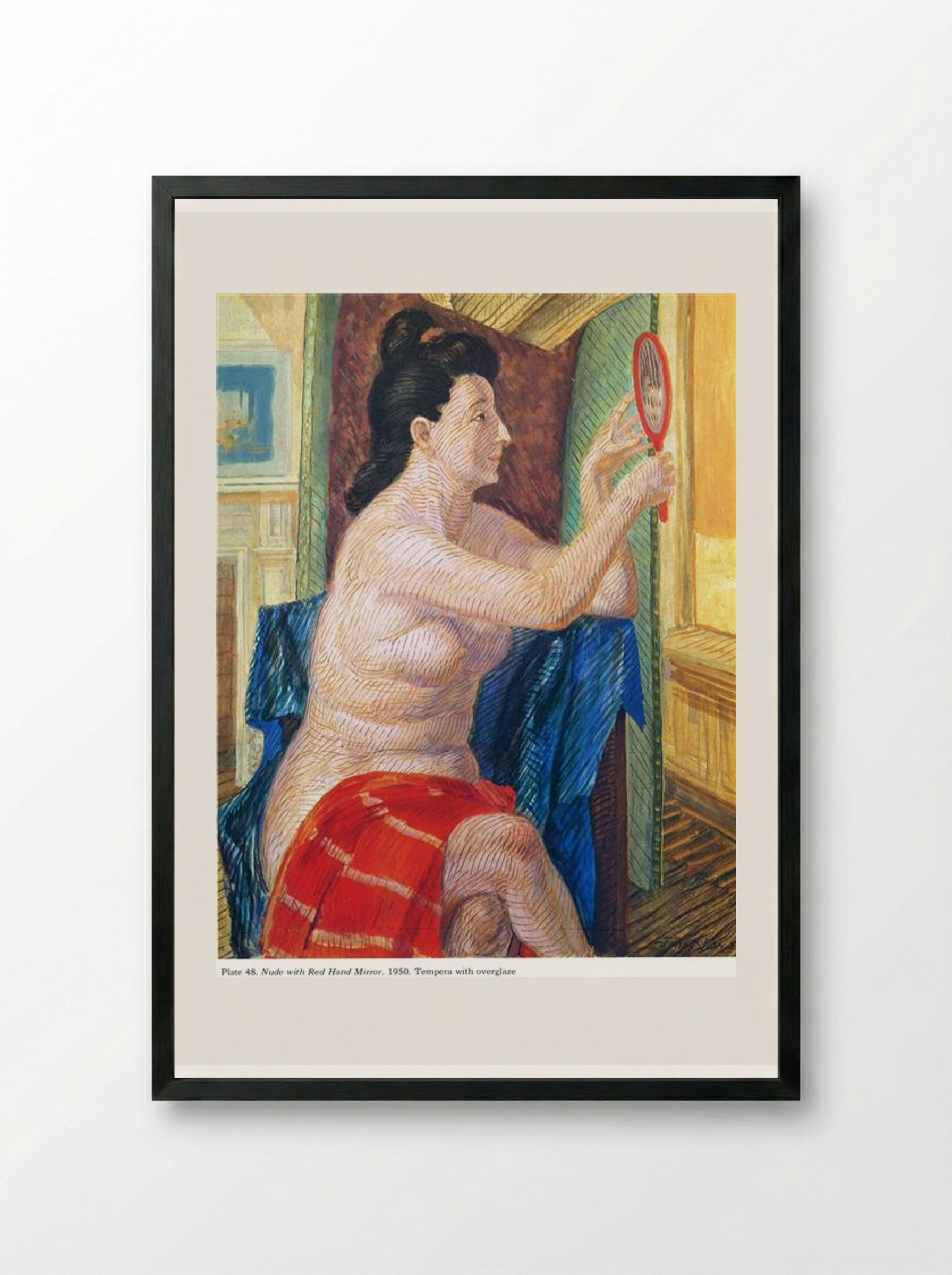 Nude with Red Hand Mirror - John French Sloan - Framed Print Black