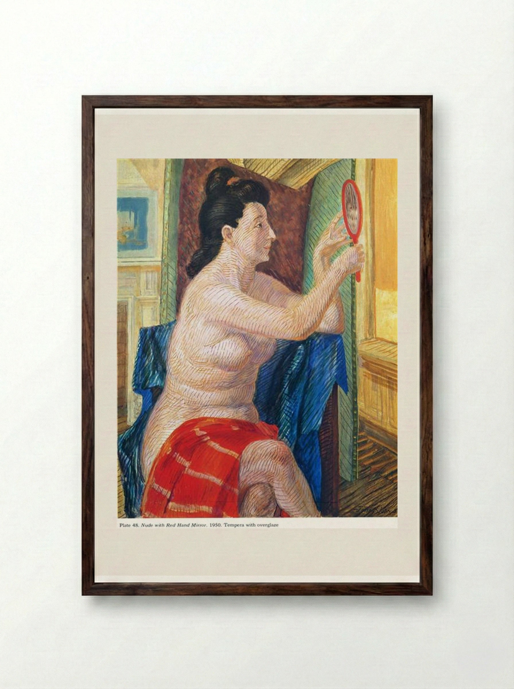 Nude with Red Hand Mirror - John French Sloan - Framed Print Dark Wood