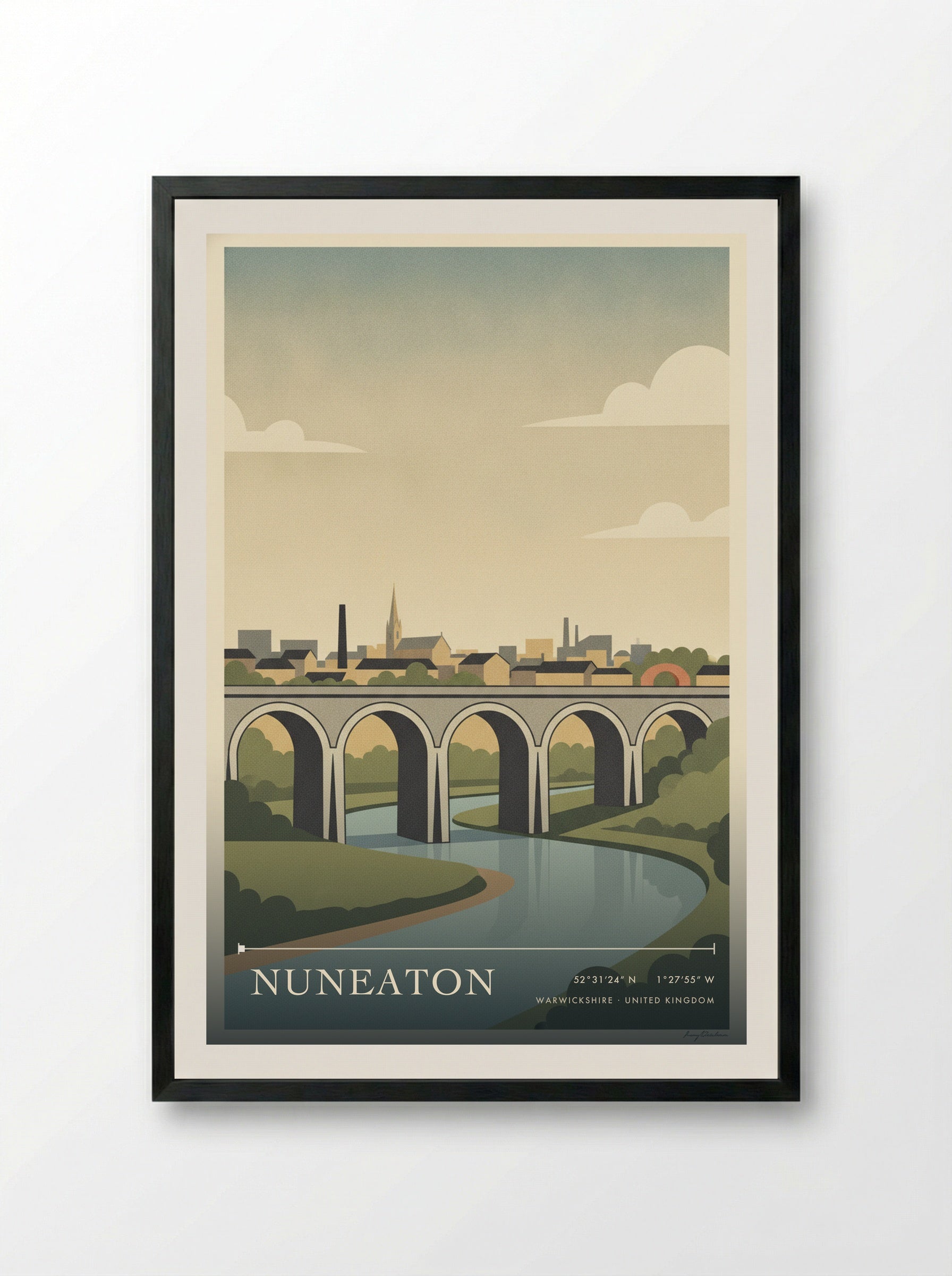 Nuneaton Warwickshire United Kingdom Travel Poster - Framed Print Black