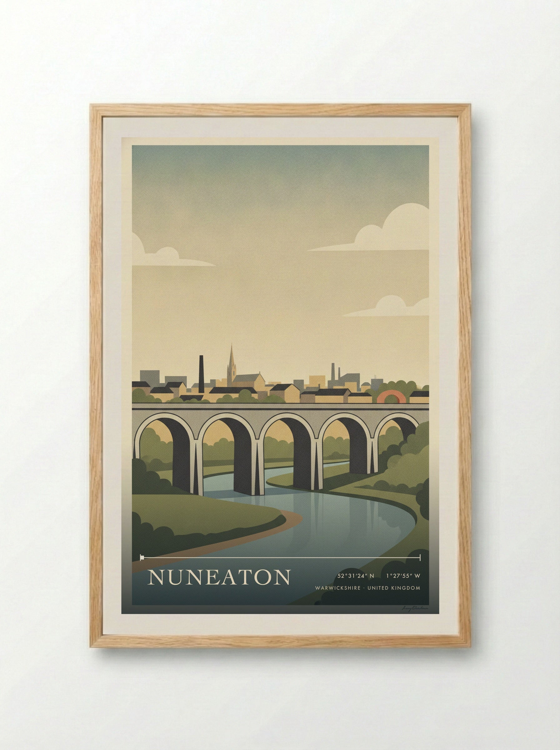 Nuneaton Warwickshire United Kingdom Travel Poster - Framed Print Wood