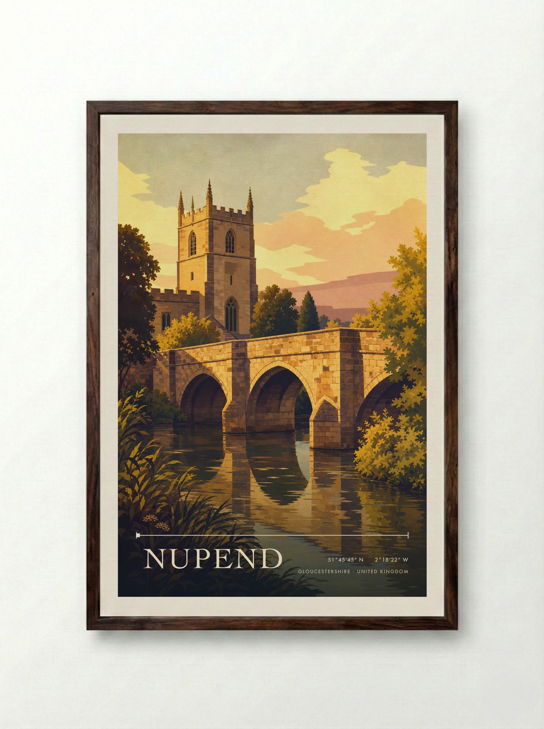 Nupend Gloucestershire United Kingdom Travel Poster - Framed Print Dark Wood