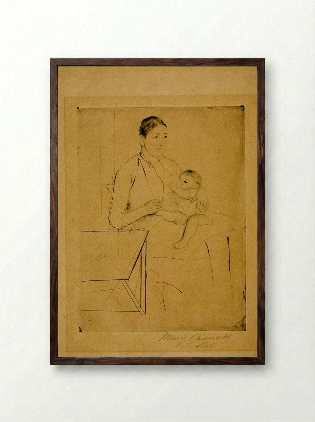 Nursing - Mary Cassatt - Framed Print Dark Wood