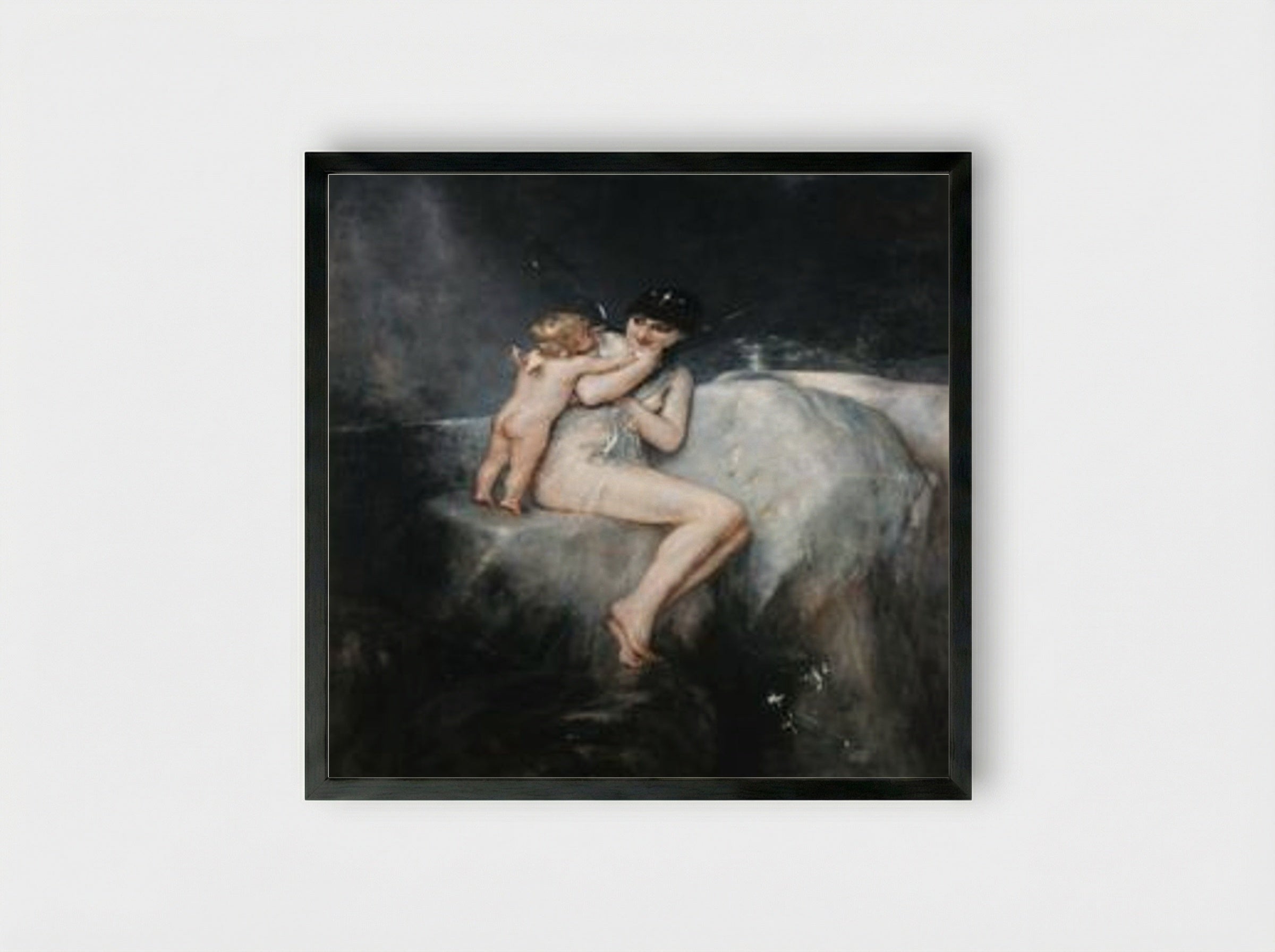 Nymph and Cupid - Nikolaos Gyzis - Framed Print Black