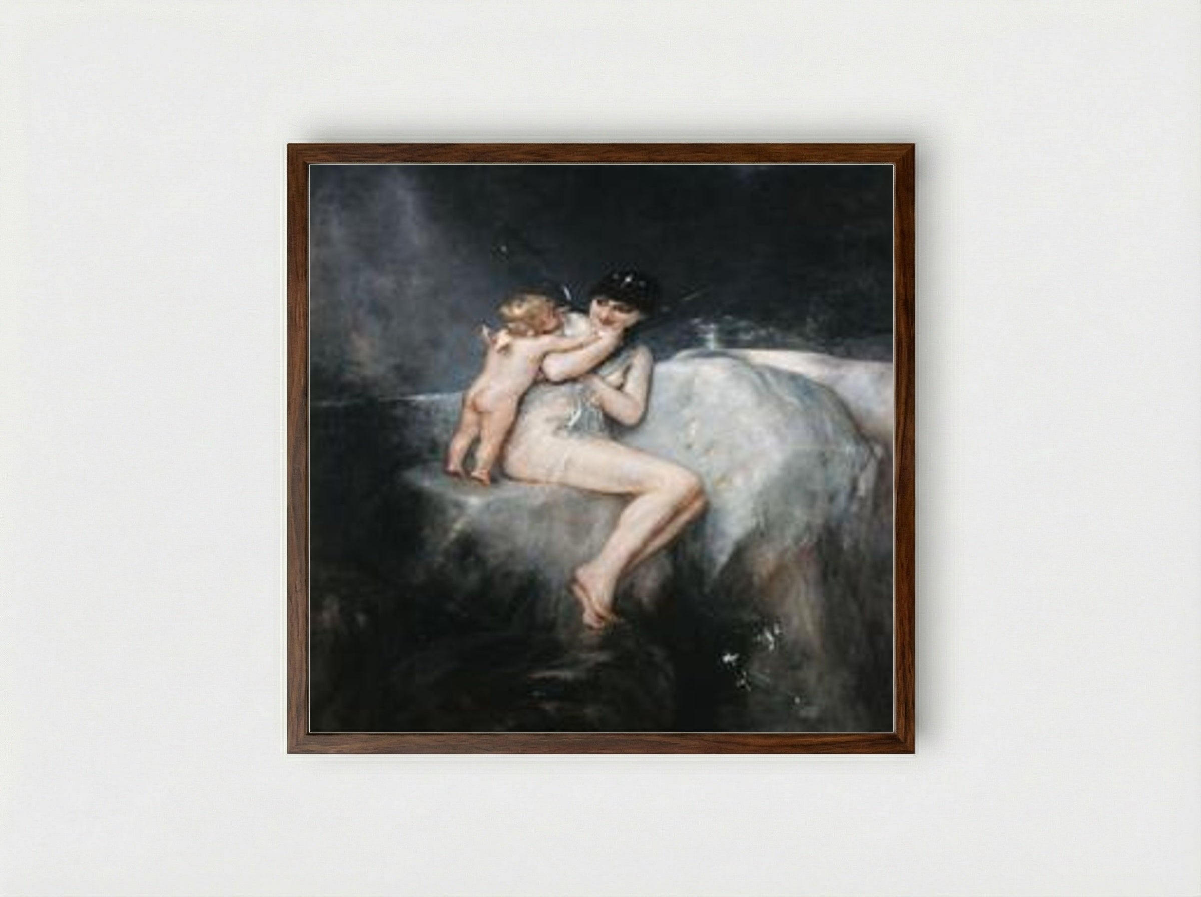 Nymph and Cupid - Nikolaos Gyzis - Framed Print Dark Wood