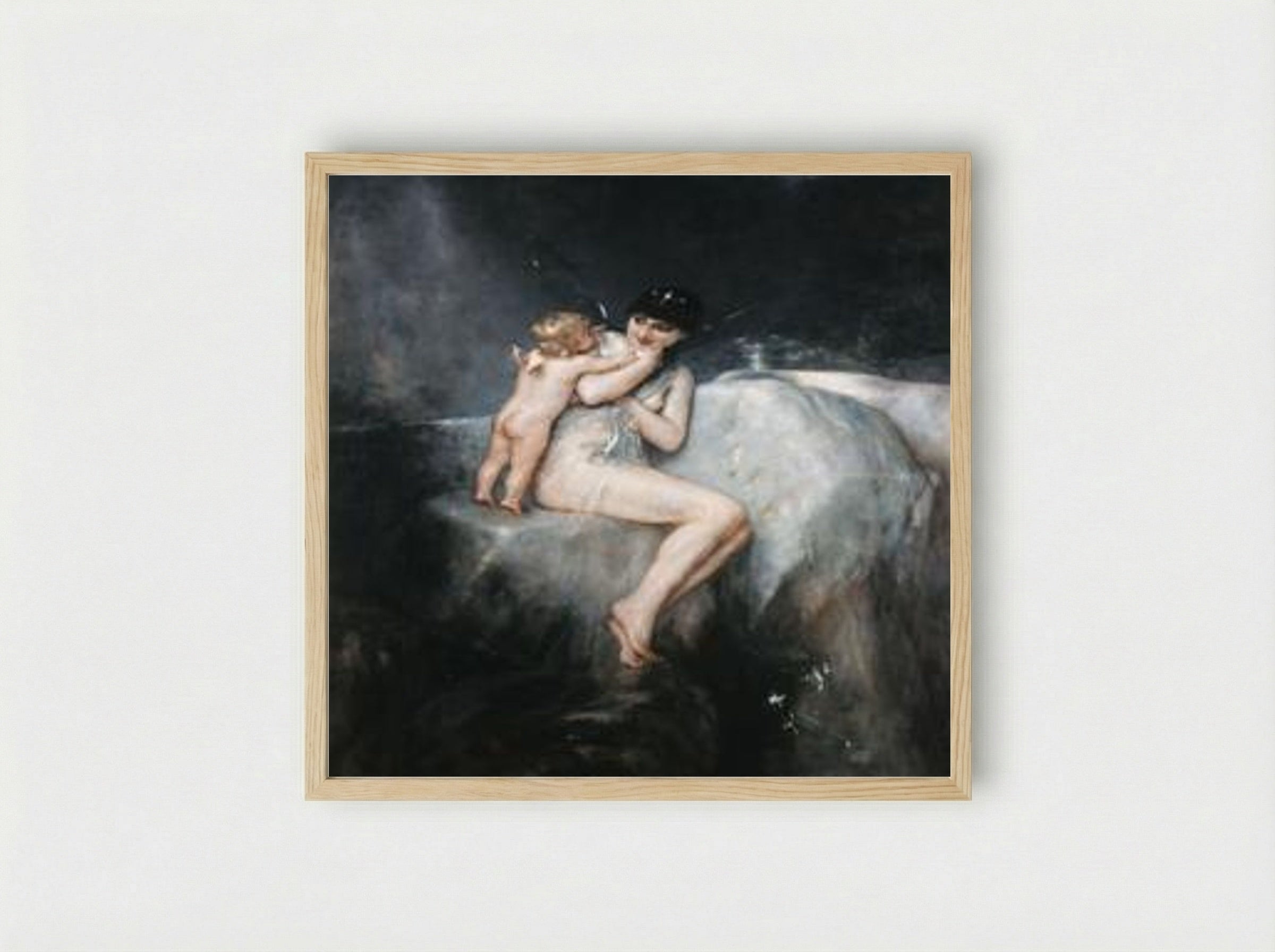 Nymph and Cupid - Nikolaos Gyzis - Framed Print Wood