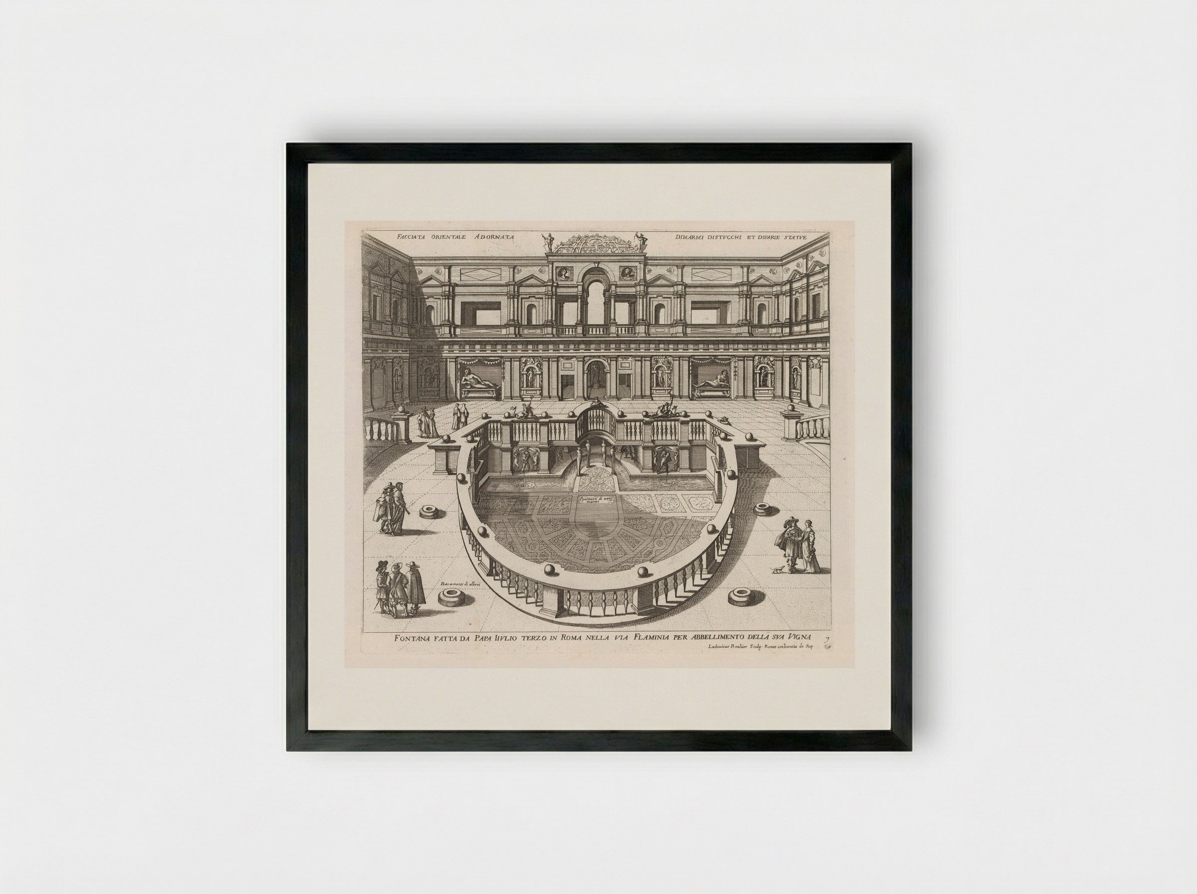 Nymphaeum in the Villa Giulia, Rome - Giovanni Giacomo de' Rossi - Framed Print Black