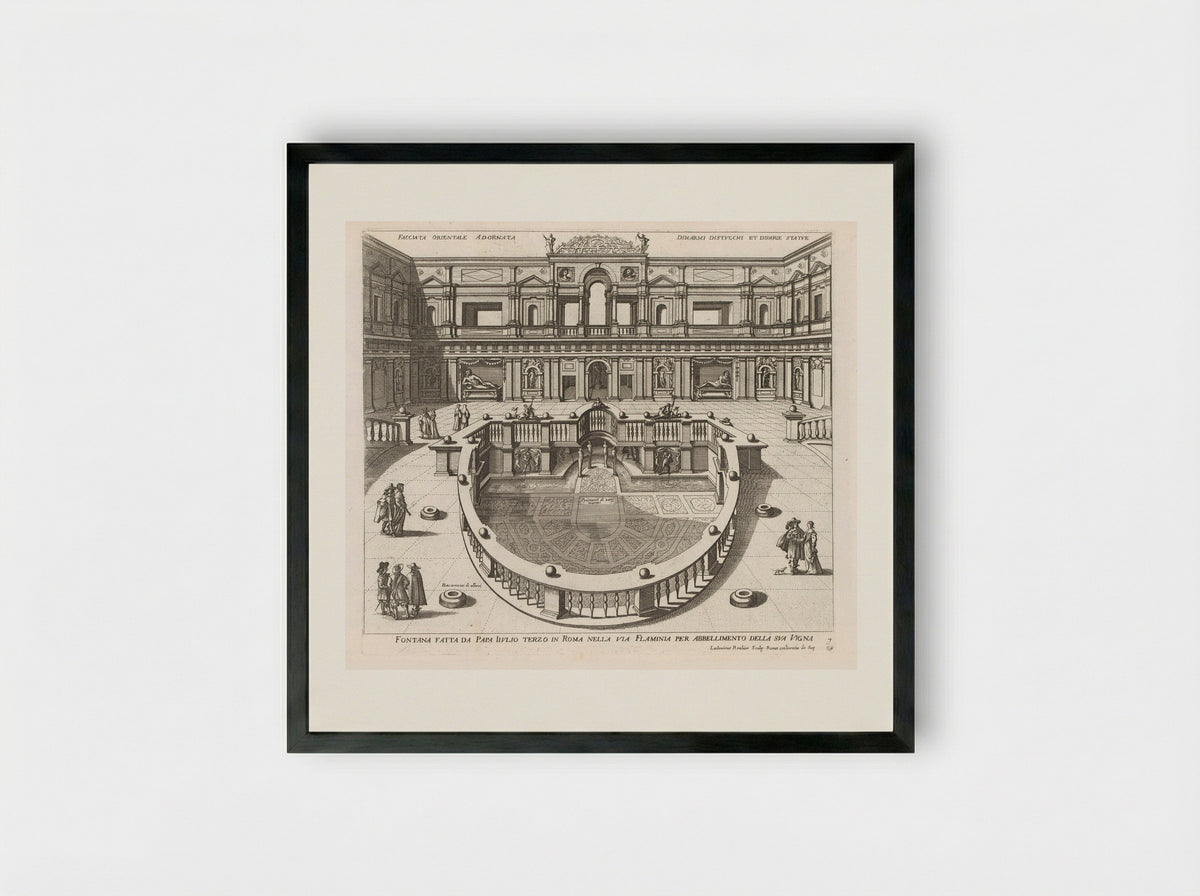 Nymphaeum in the Villa Giulia, Rome - Giovanni Giacomo de' Rossi - Framed Print Black