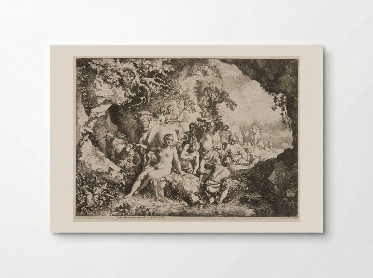 Nymphs Bathing Near a Cave - Christian Wilhelm Ernst Dietrich - Poster