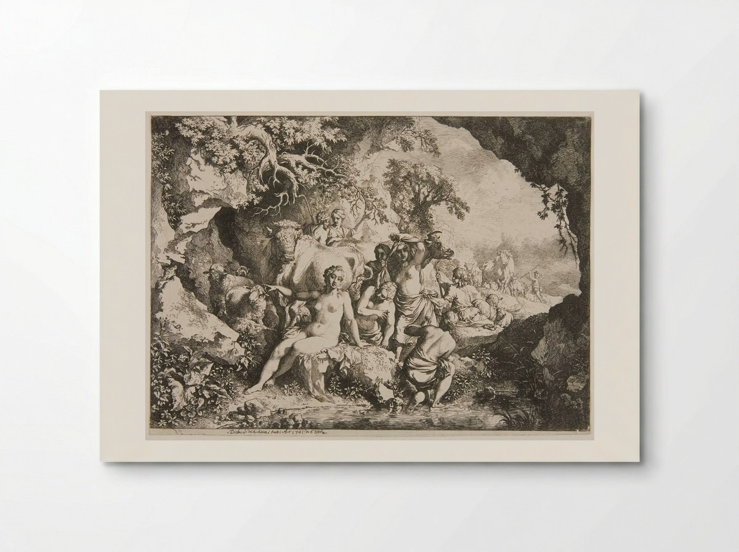 Nymphs Bathing Near a Cave - Christian Wilhelm Ernst Dietrich - Poster