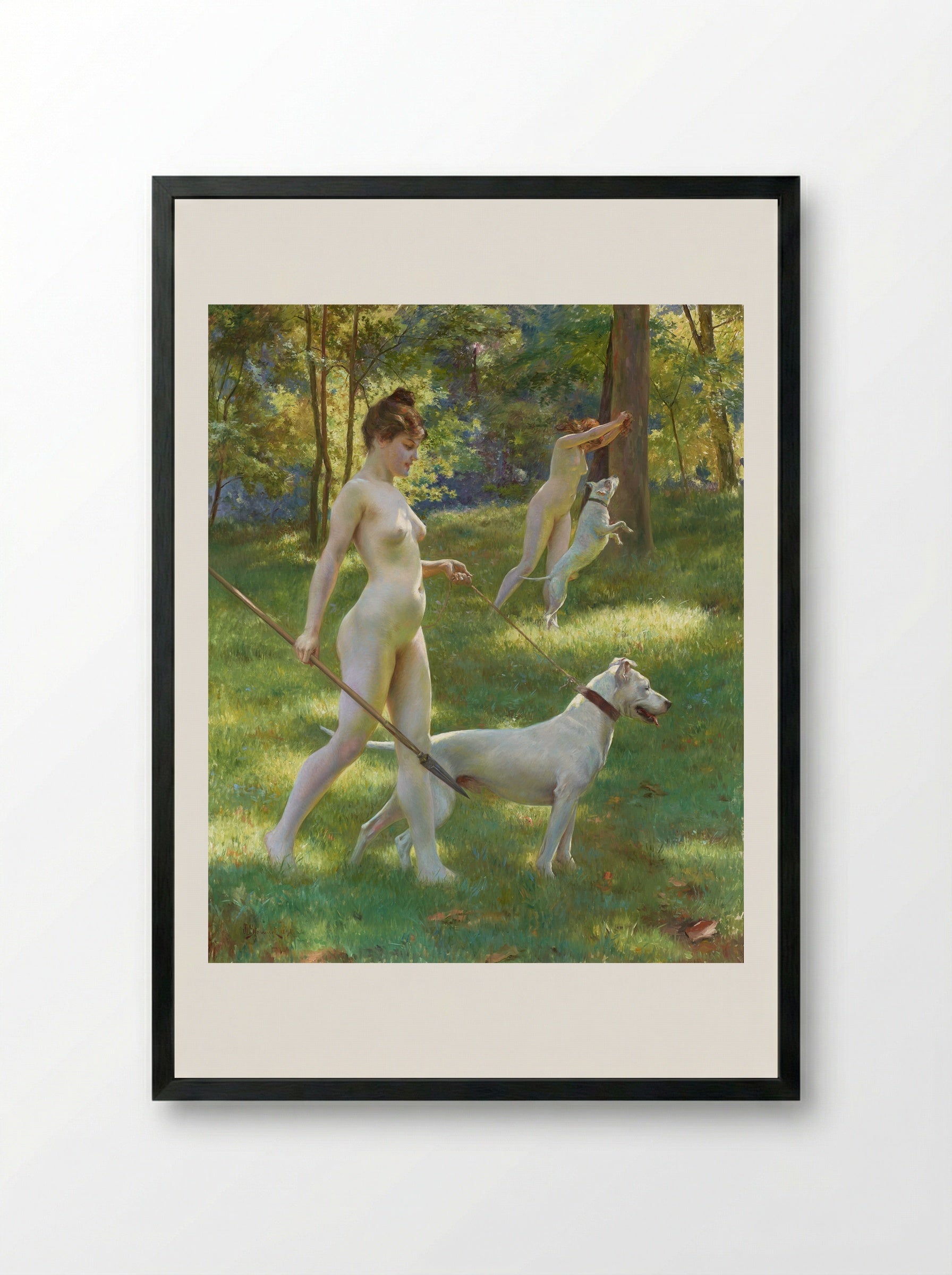 Nymphs Hunting - Julius LeBlanc Stewart - Framed Print Black