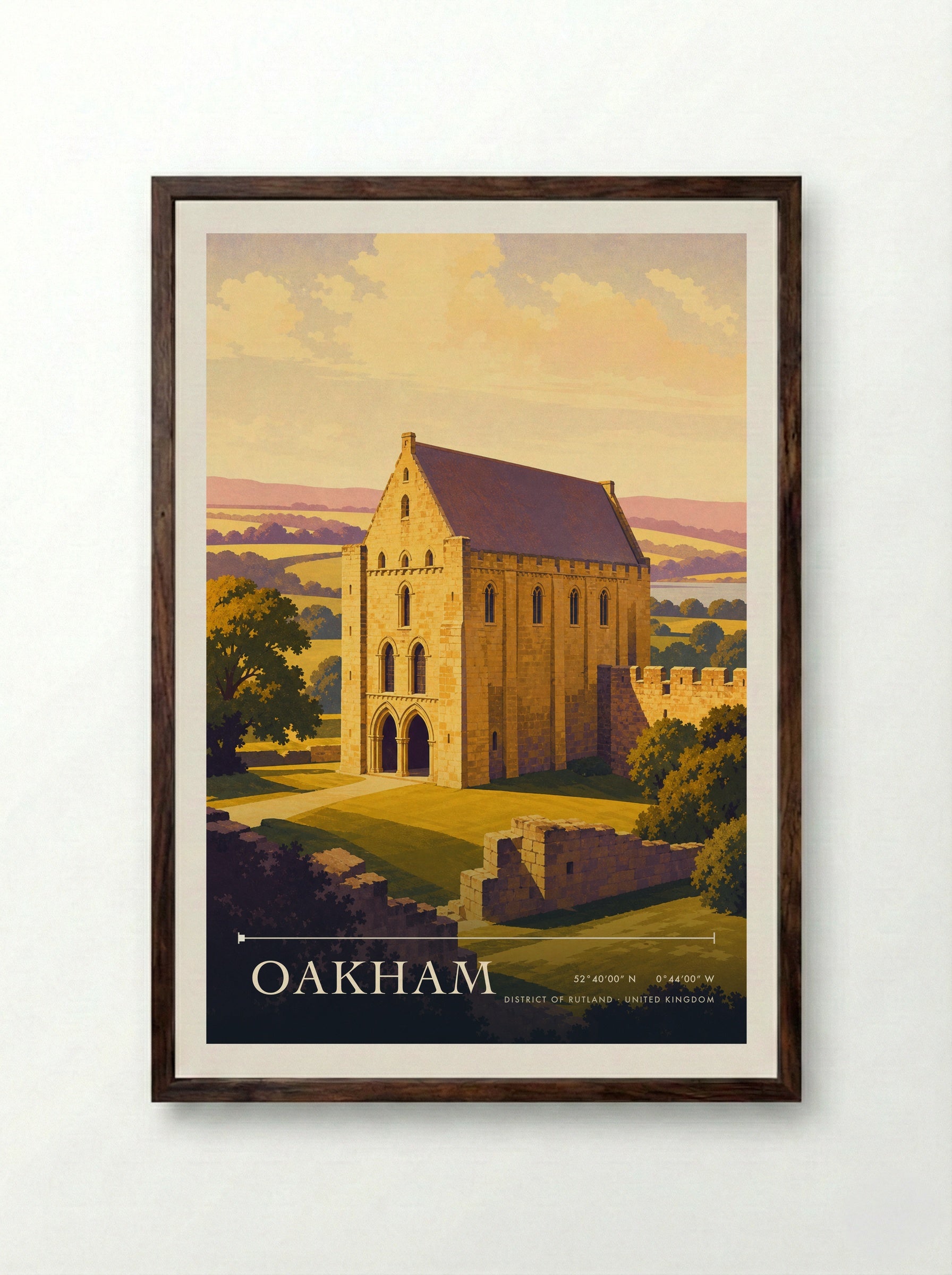 Oakham District of Rutland United Kingdom Travel Poster - Framed Print Dark Wood