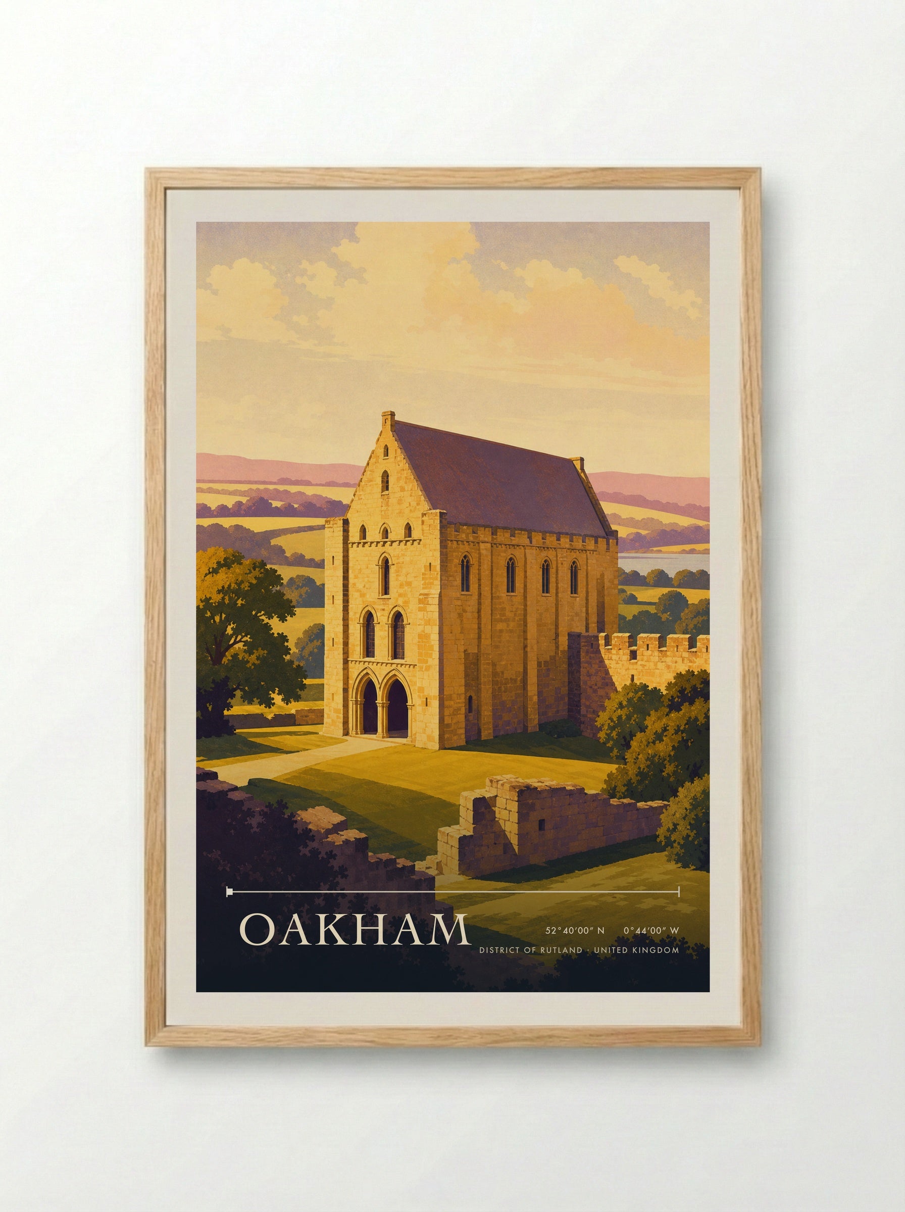 Oakham District of Rutland United Kingdom Travel Poster - Framed Print Wood