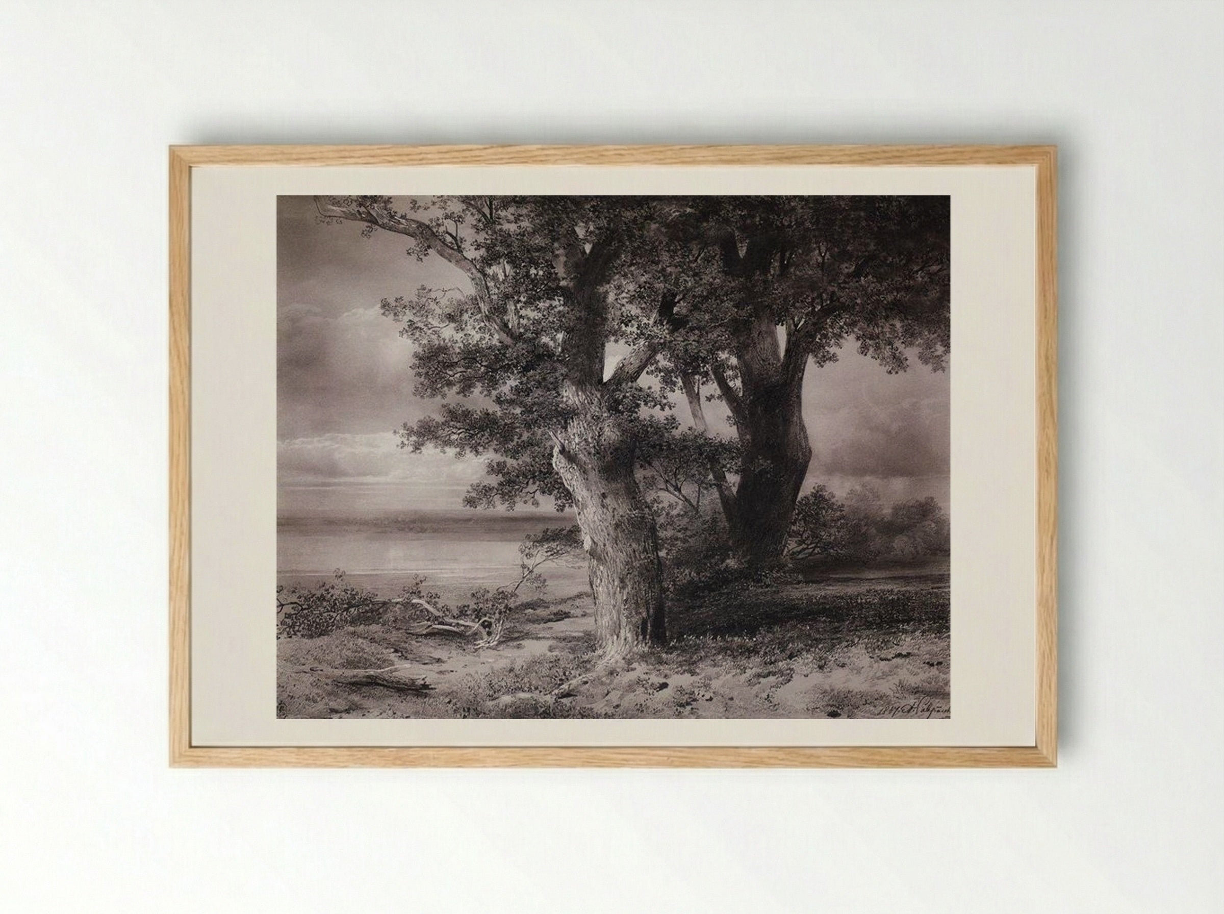 Oaks on the shore - Aleksey Savrasov - Framed Print Wood