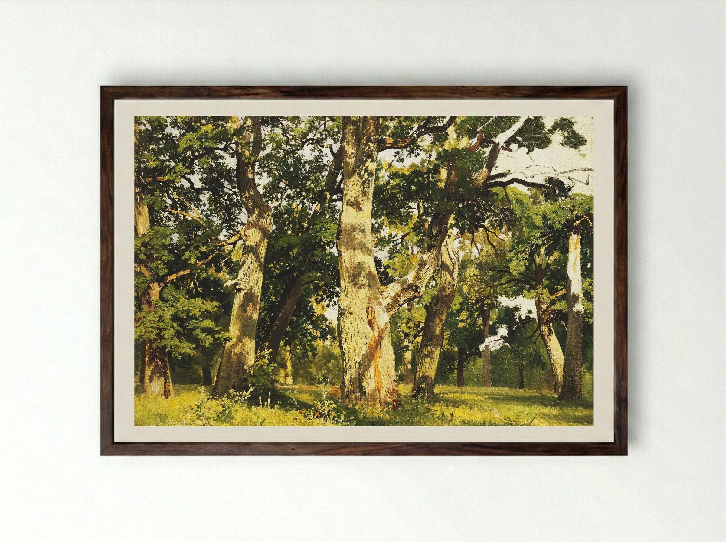 Oaks. Evening - Ivan Shishkin - Framed Print Dark Wood