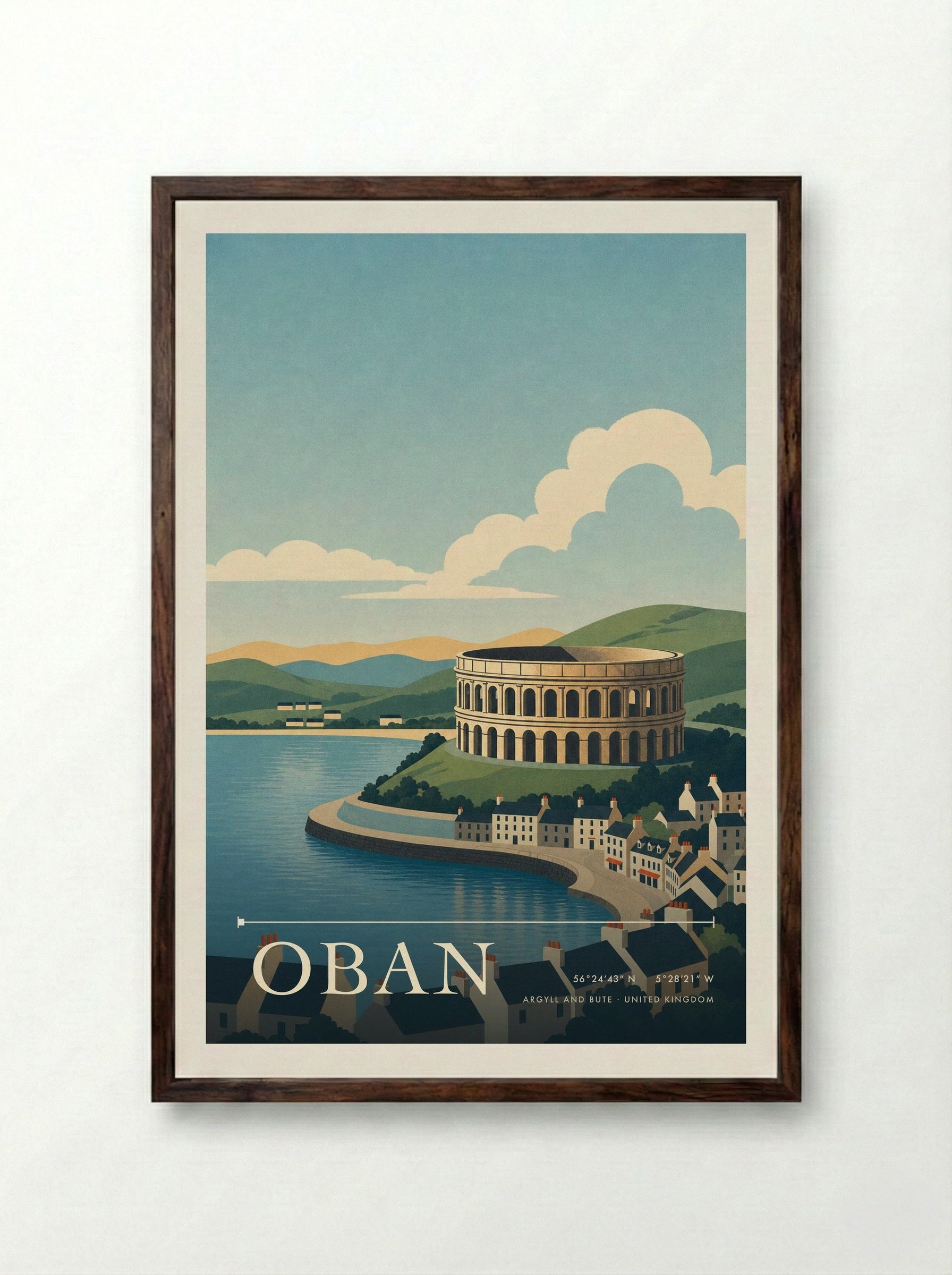 Oban Argyll and Bute United Kingdom Travel Poster - Framed Print Dark Wood