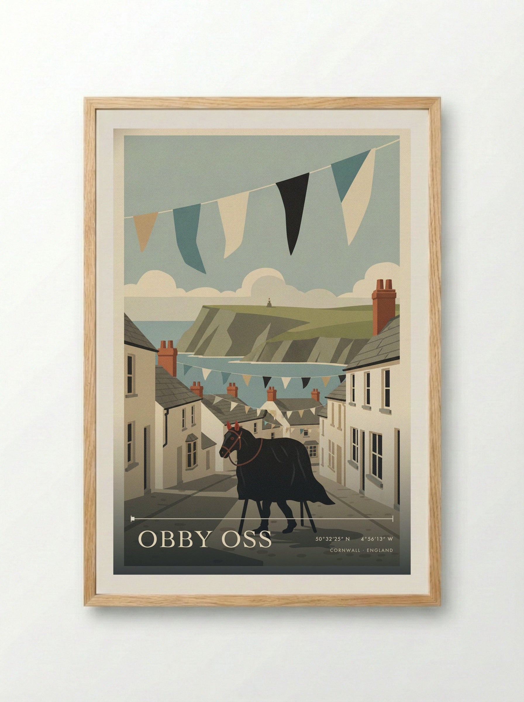 Obby Oss Cornwall England Travel Poster - Framed Print Wood