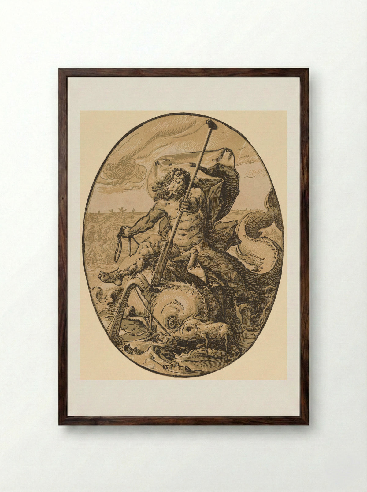Oceanus - Hendrick Goltzius - Framed Print Dark Wood