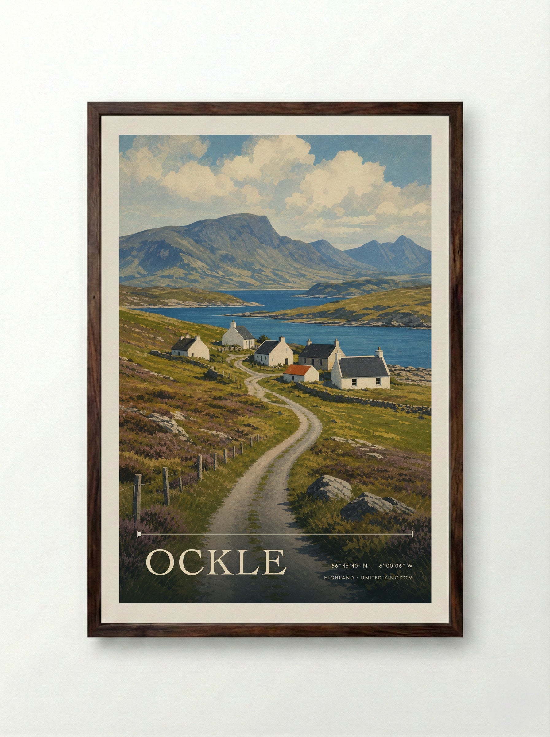 Ockle Highland United Kingdom Travel Poster - Framed Print Dark Wood