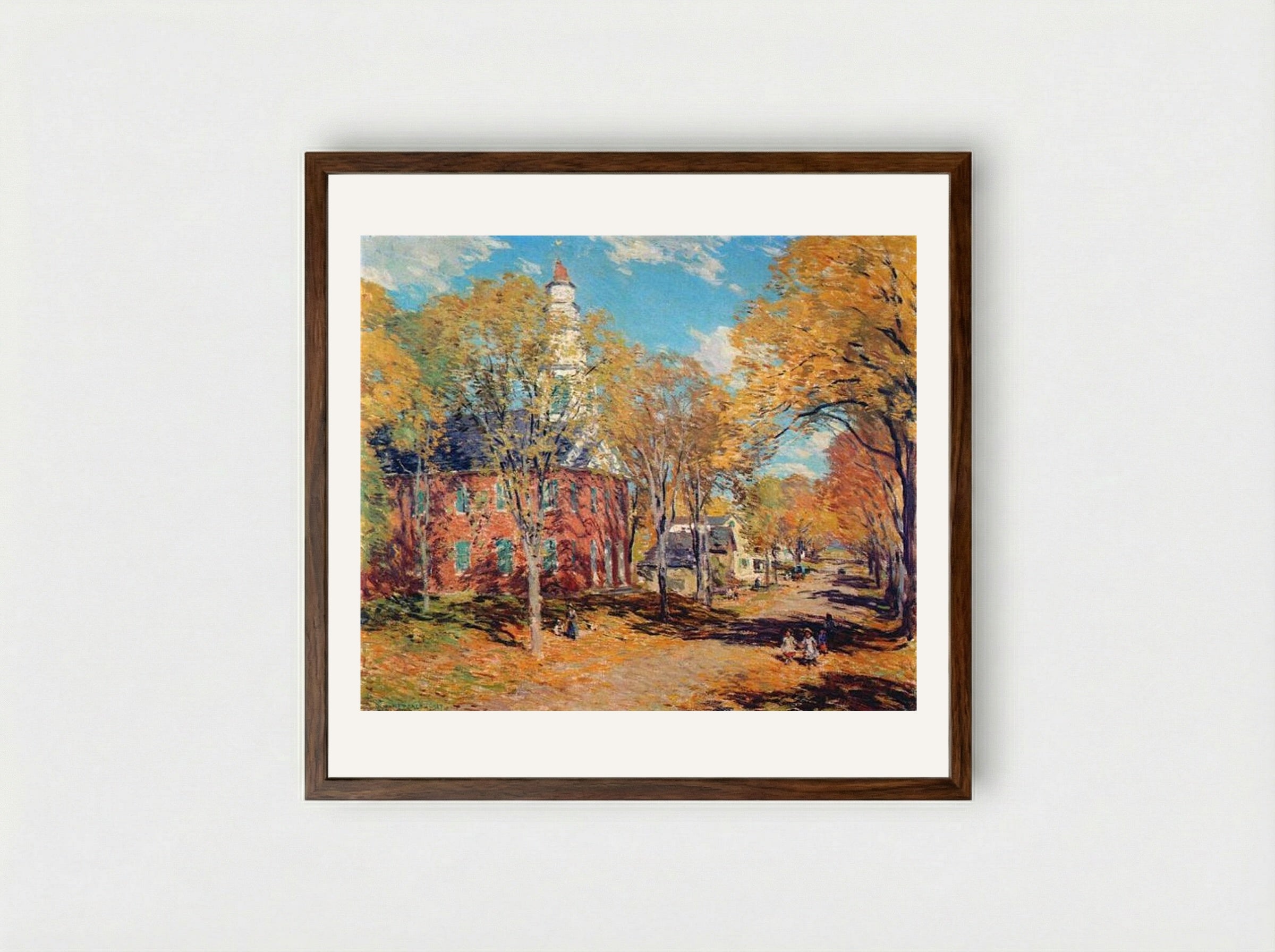 October Morning, Deerfield - Willard Metcalf - Framed Print Dark Wood