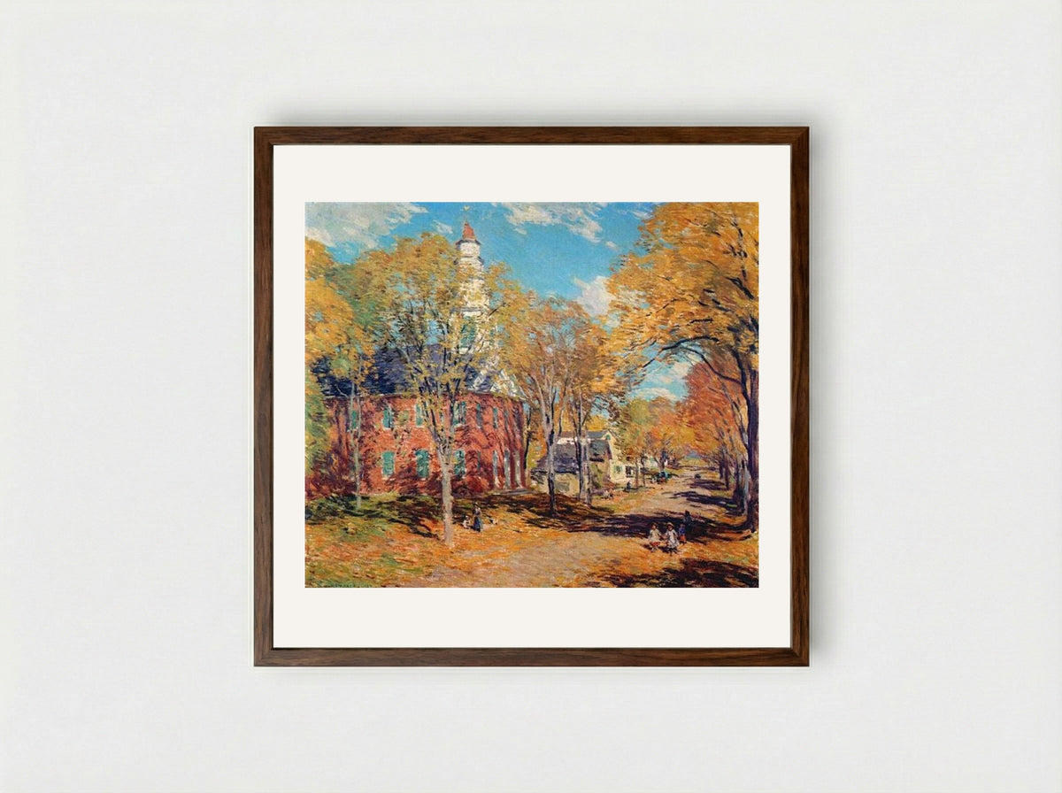 October Morning, Deerfield - Willard Metcalf - Framed Print Dark Wood