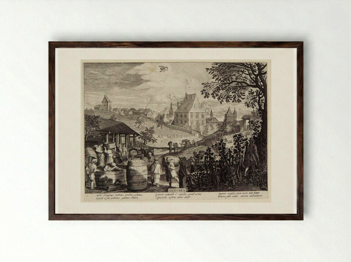 October - Aegidius Sadeler II - Framed Print Dark Wood