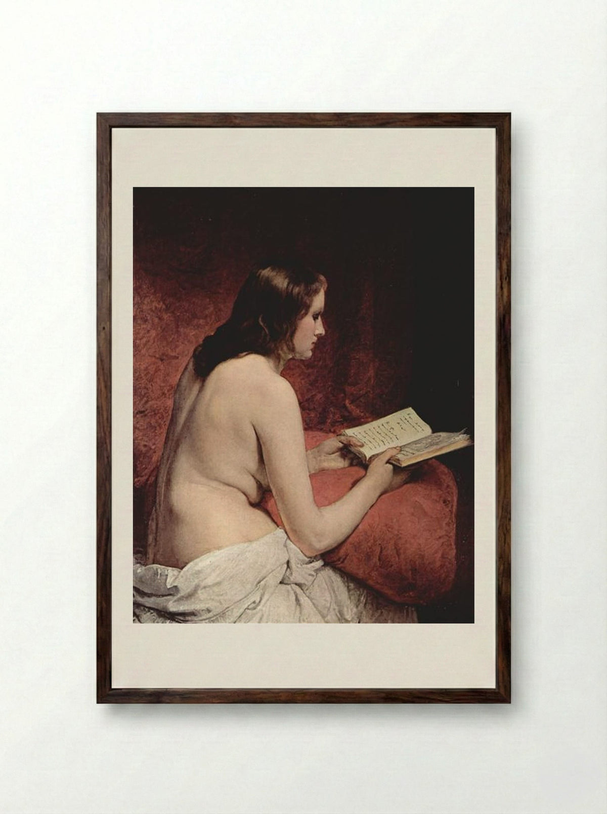 Odalisque with Book - Francesco Hayez - Framed Print Dark Wood