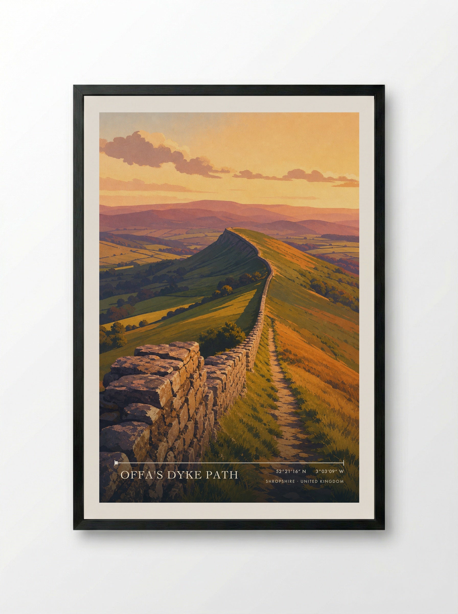 Offa's Dyke Path Shropshire United Kingdom Travel Poster - Framed Print Black