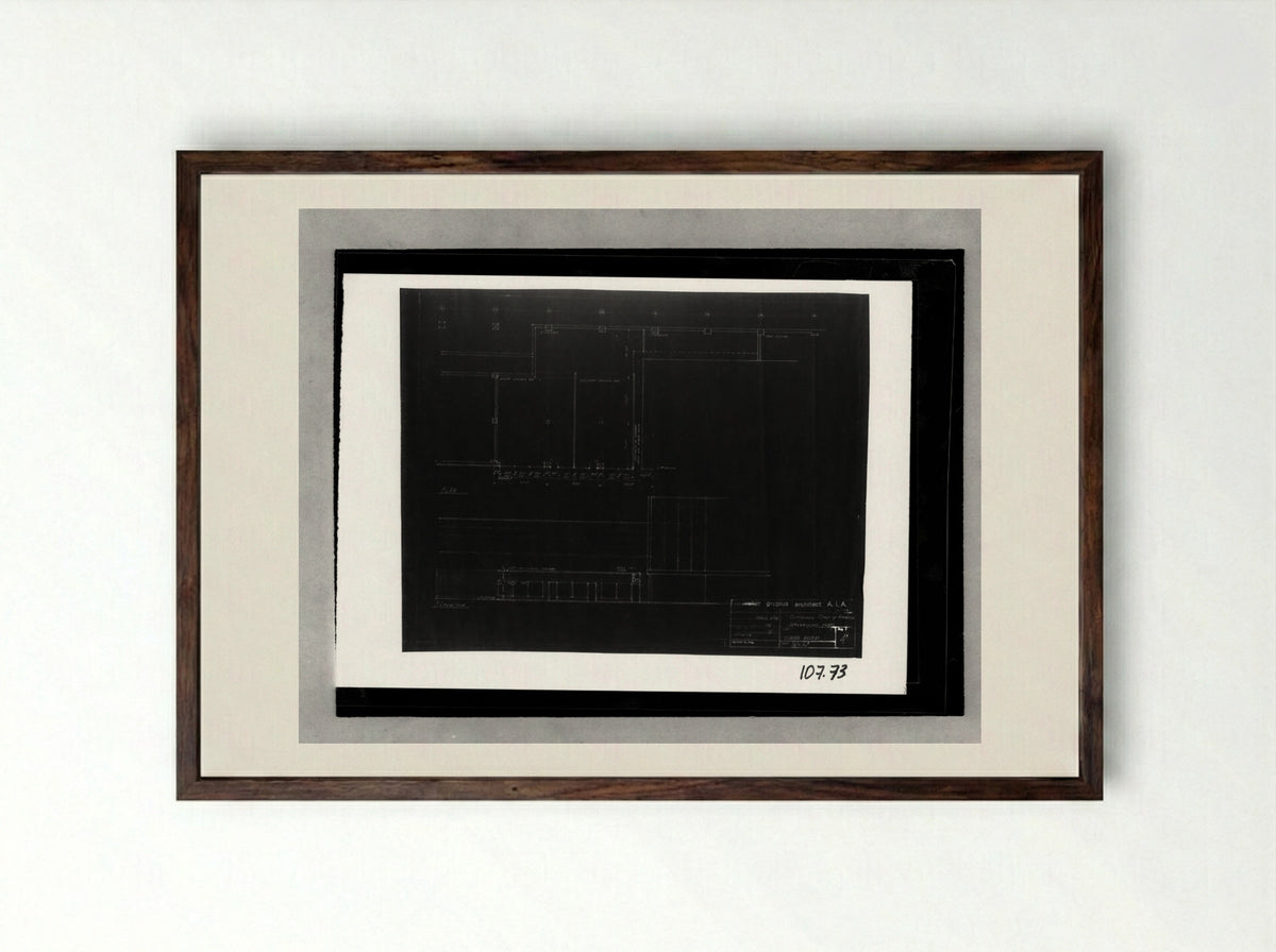 Office Unit and Factory Building, Greensboro, North Carolina: Dining Room Plan and Elevation - Walter Gropius - Framed Print Dark Wood