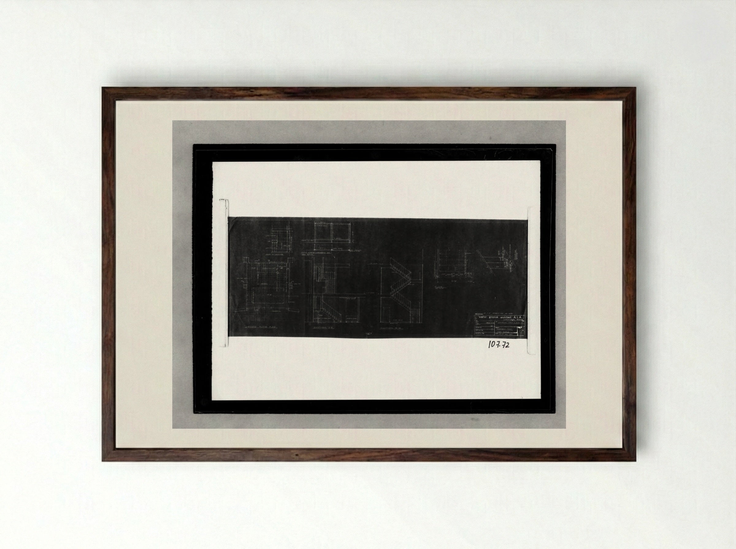 Office Unit and Factory Building Stair Details - Walter Gropius - Framed Print Dark Wood