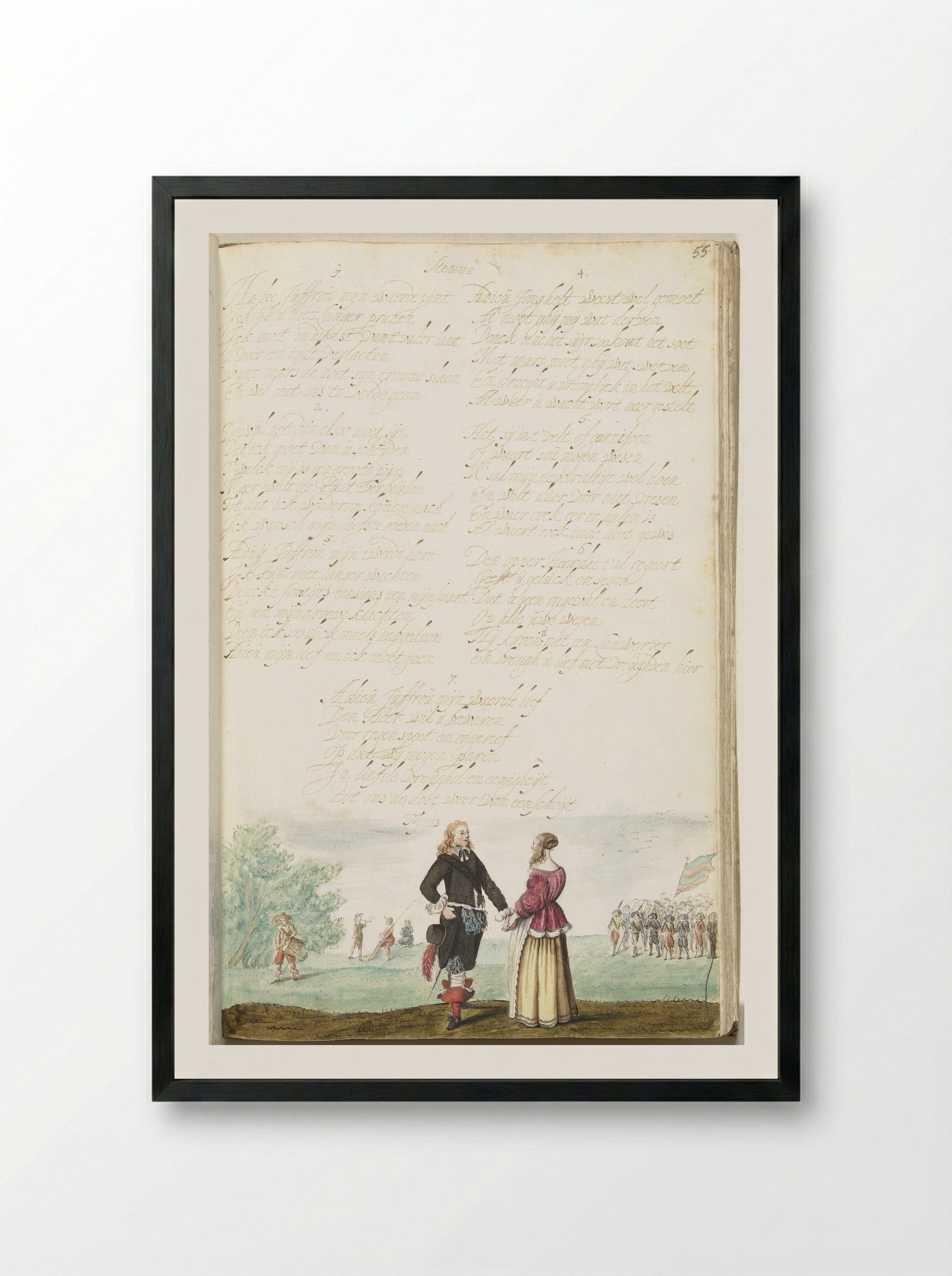 Officer Taking Leave of a Lady - Gesina ter Borch - Framed Print Black