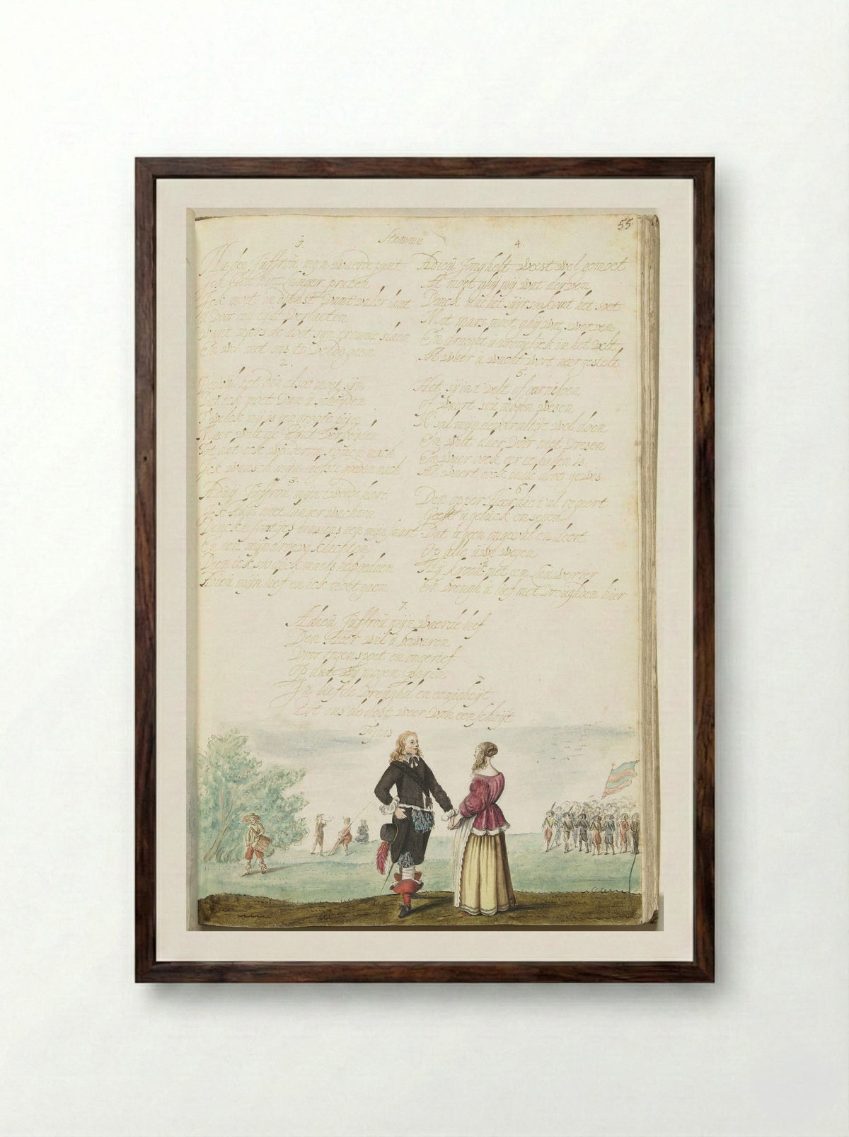 Officer Taking Leave of a Lady - Gesina ter Borch - Framed Print Dark Wood